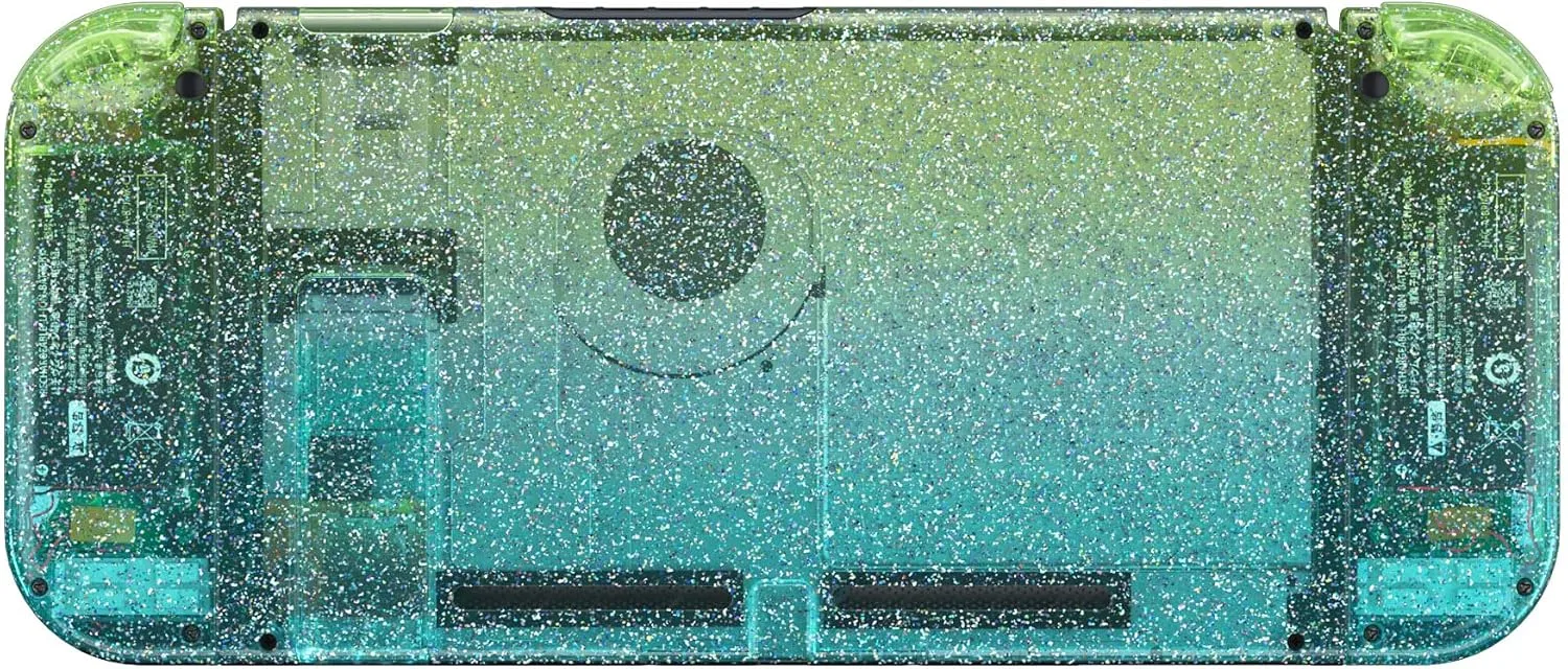 eXtremeRate DIY Replacement Shell Buttons for Nintendo Switch, Custom Back Plate for Switch Console, Housing Case with Colorful Buttons for Joycon Handheld - Glitter Gradient Translucent Green Blue