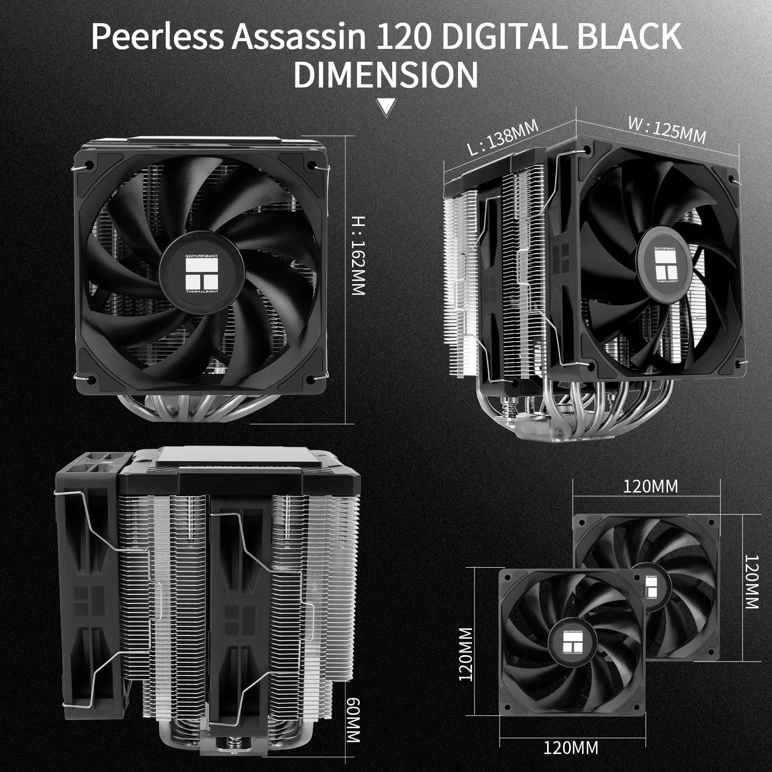 Thermalright Peerless Assassin 120 Digital Black CPU Cooler Air with 6X6mm Heatpipes, Magnetic Display Board Top Cover,Heatsink CPU Cooler, for AM4/AM5 and Intel lga1700/1851/1150/1151/1200