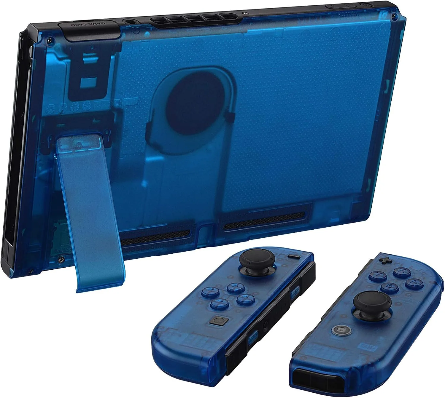 eXtremeRate DIY Replacement Shell Buttons for Nintendo Switch, Back Plate for Switch Console, Housing with Full Set Buttons for Joycon Handheld Controller - Clear Blue [No Electronics Parts]