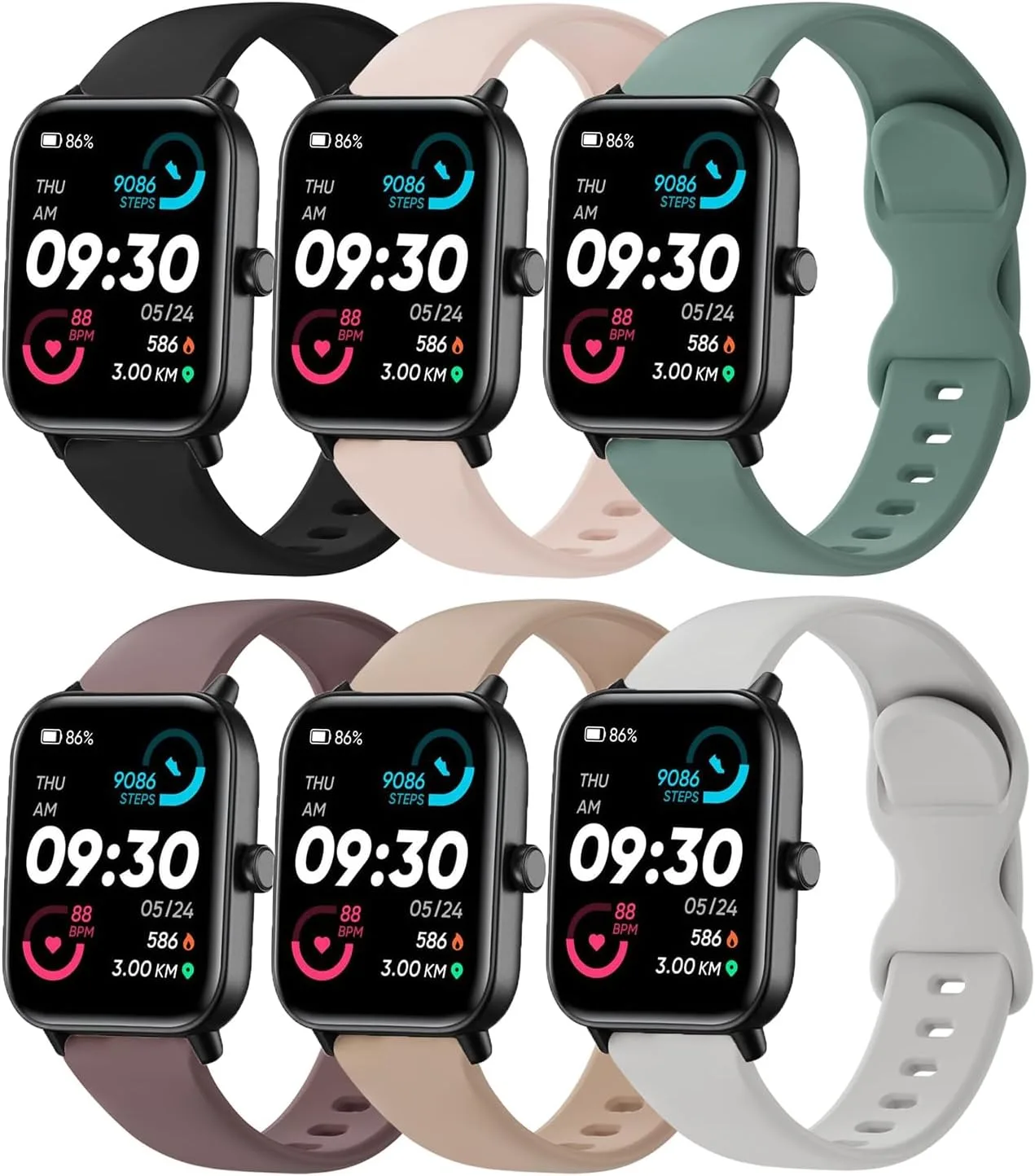 Compatible with Veryfit Smart Watch Bands IDW13 IDW16 IDW19 IDW26 IDW28, 6-Pack 22mm Quick Release Soft Silicone Sport Straps Replacement Wristband