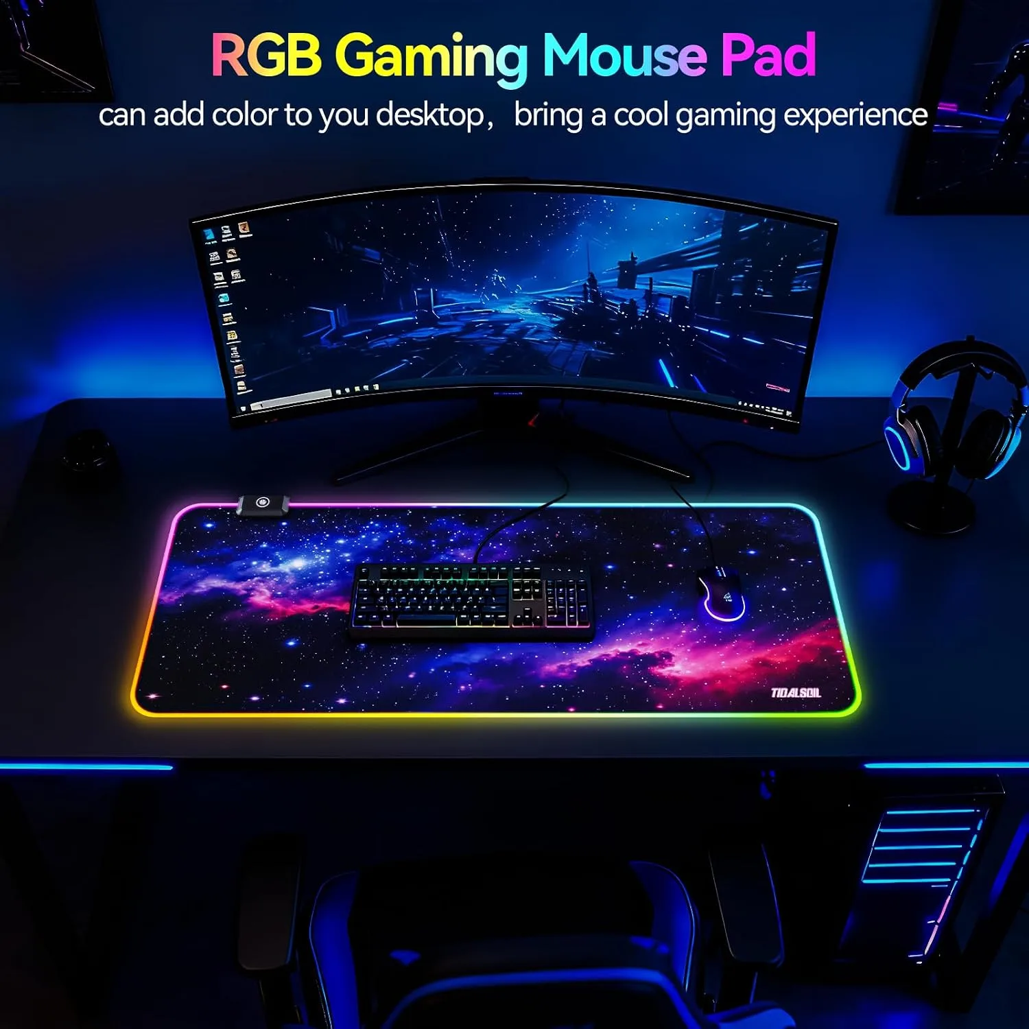 TIDALSOIL RGB Gaming Mouse Pad, Starry Sky 31.5x11.8 in LED Desk Mat