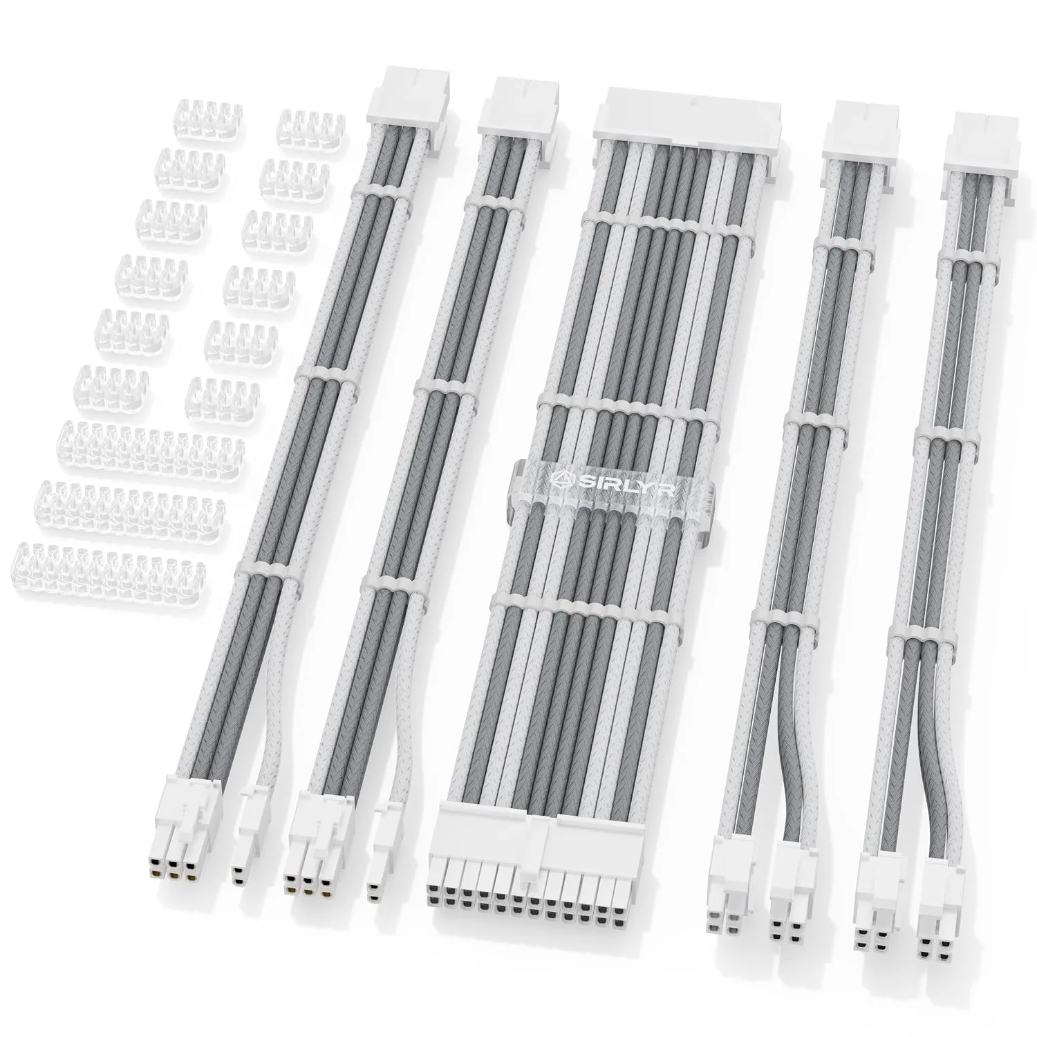 Cables de extensión para fuente de poder Sirlyr Gris/Blanco 24/8 pines con peines preinstalados