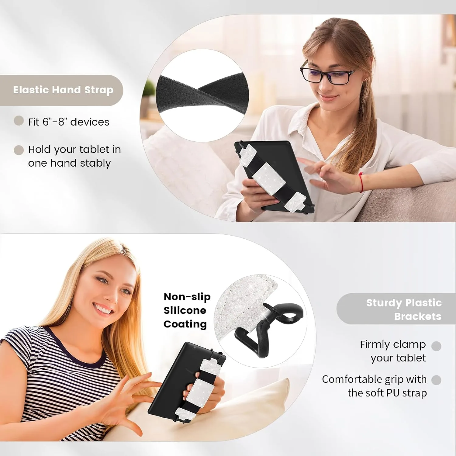 MoKo Soft Hand Strap for 6-8" Kindle eReaders Fire Tablet, Glitter White
