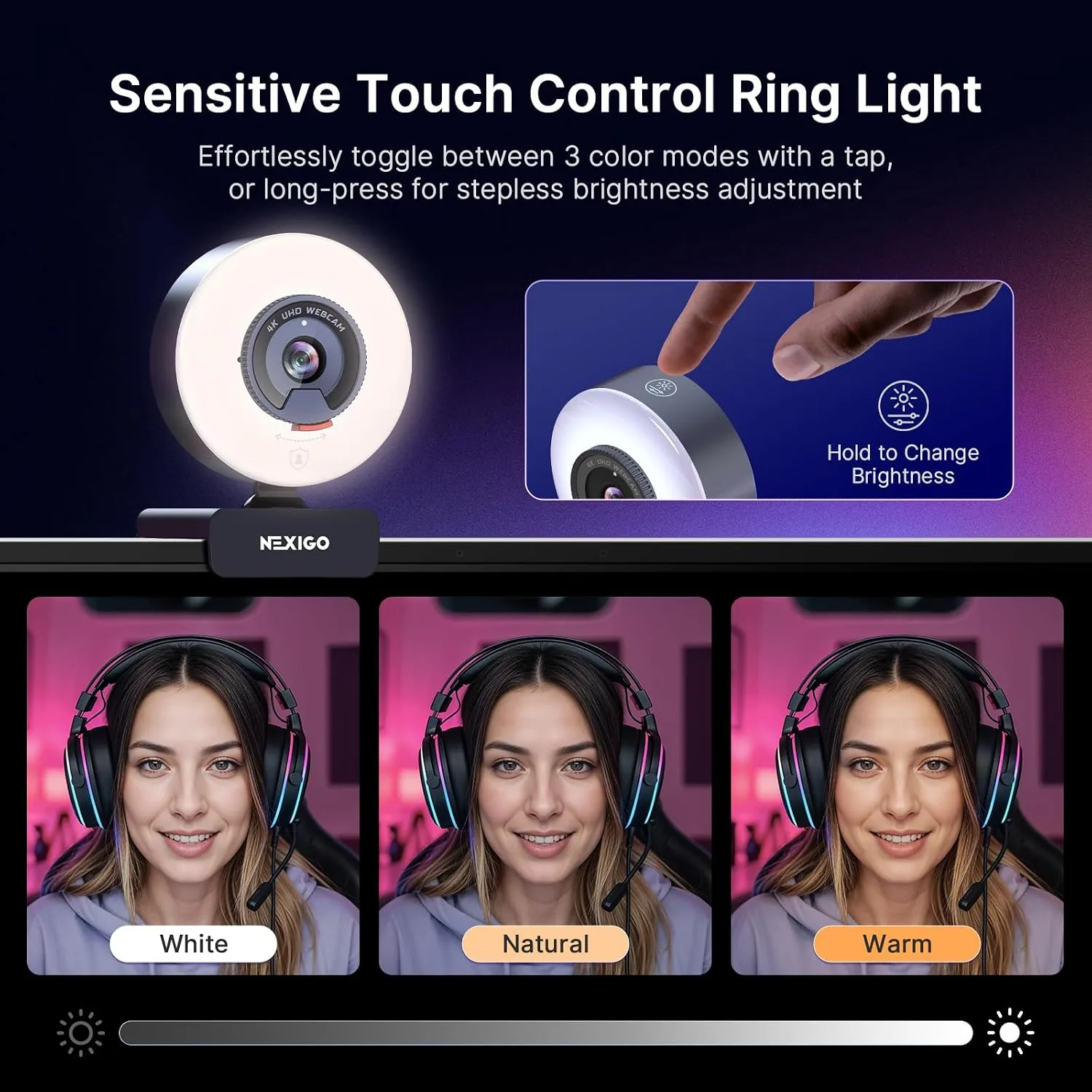 NexiGo N960E Plus 4K Webcam with Ring Light & RF Remote, ToF Autofocus, OSD Menu, 1080p 60FPS, 4X Digital Zoom, Noise-Canceling Mics, Privacy Cover, USB Web Camera for Streaming, Video Calls& Meetings
