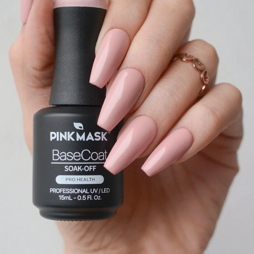 PINK MASK Gel Color Classic Base Coat 15mL-Charlie Brown, Soak-Off Professional UV/LED, Builder Base No-Wipe Formula, Long Lasting, Base Coat Nail Strengthener