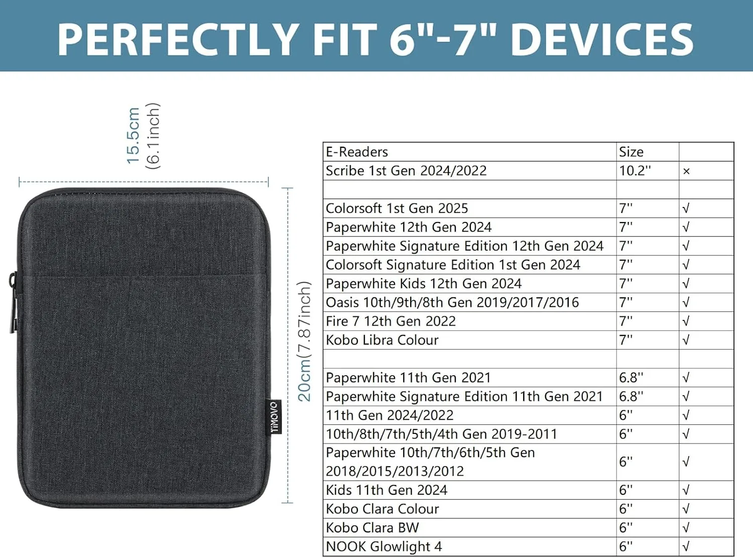 TiMOVO 6-7 Inch Sleeve Case for eReader, Black