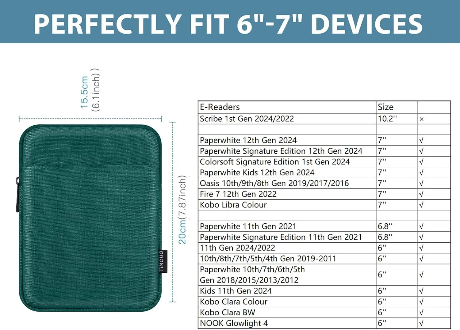 TiMOVO 6-7 Inch Sleeve Case for eReader Book, Dark Green
