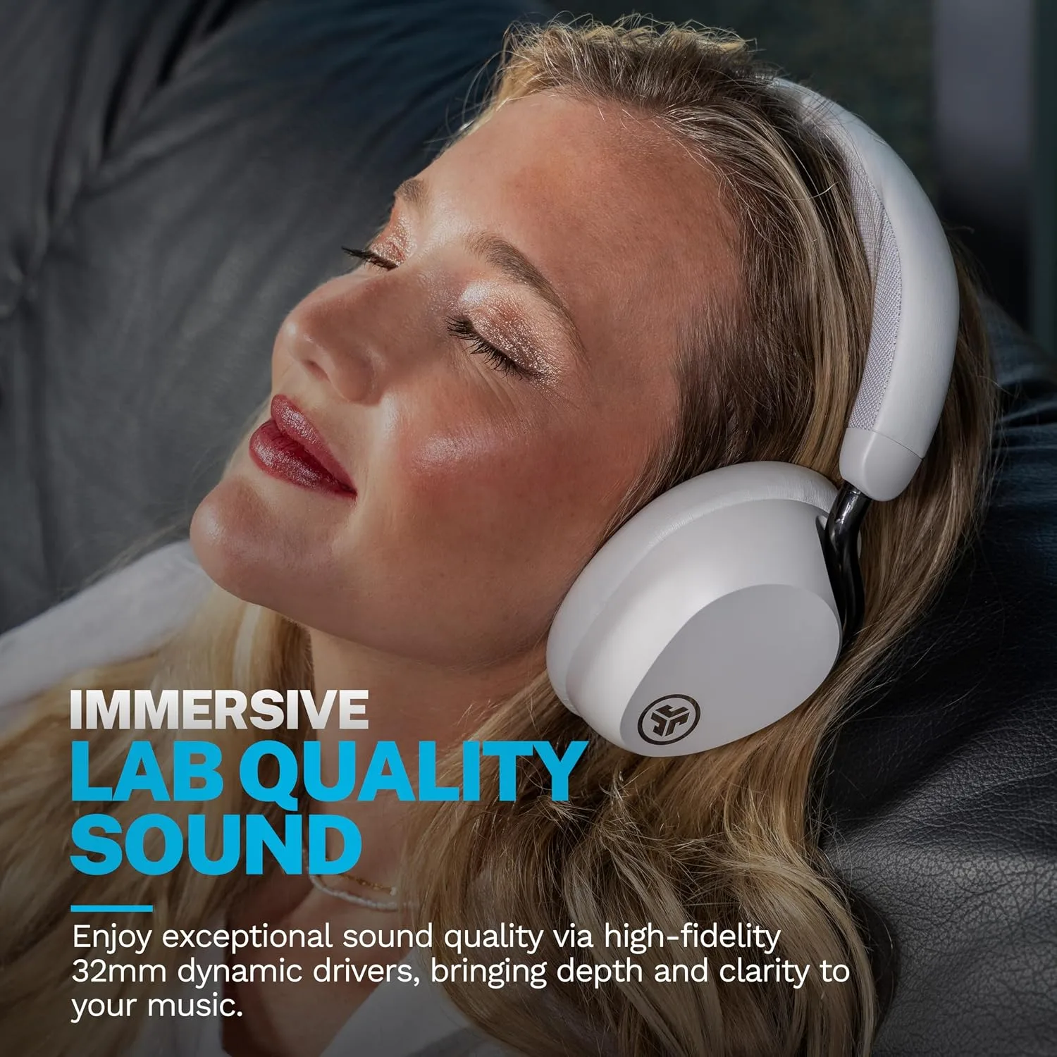 JLab Epic Lux Lab Edition Noise Cancelling Wireless Over Ear Headphones, White