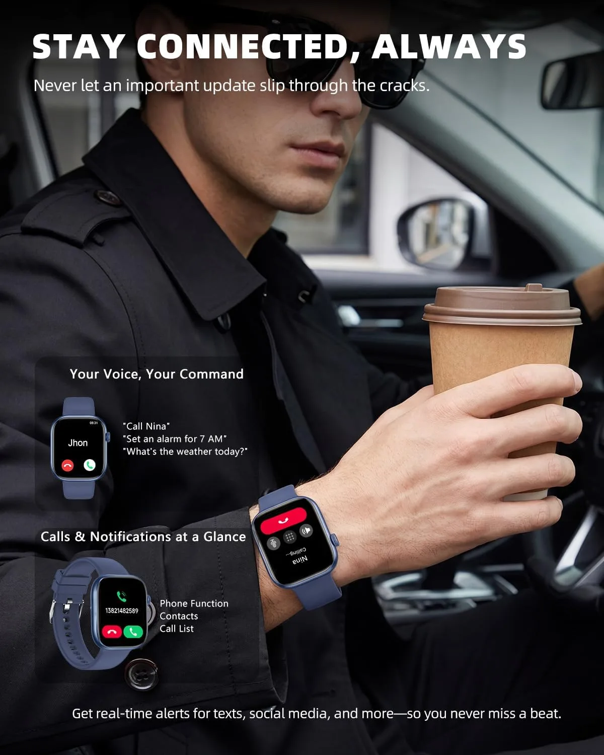 Smart Watch for Women Men, Fitness and Sleep Trackers with 1.83" HD Touchscreen, Bluetooth Calling Smartwatch for Android/iOS, IP67 Waterproof Multi-Sport Modes Pedometer, Navy Blue