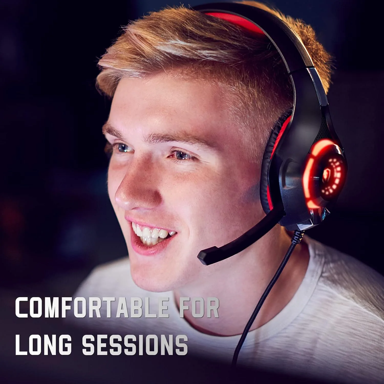 Tatybo Gaming Headset for PS5 PC, Noise Canceling Mic, RGB, Black Red