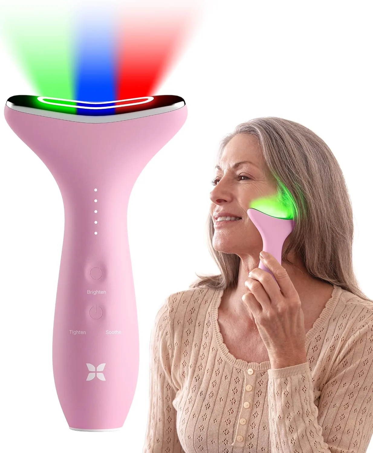 REVO Genie Facial Massager for Face and Neck, LED Beauty Device with Heat and Vibration, Depuffing Sculpting Tool with Red Blue Green Light Modes for Skincare Routine