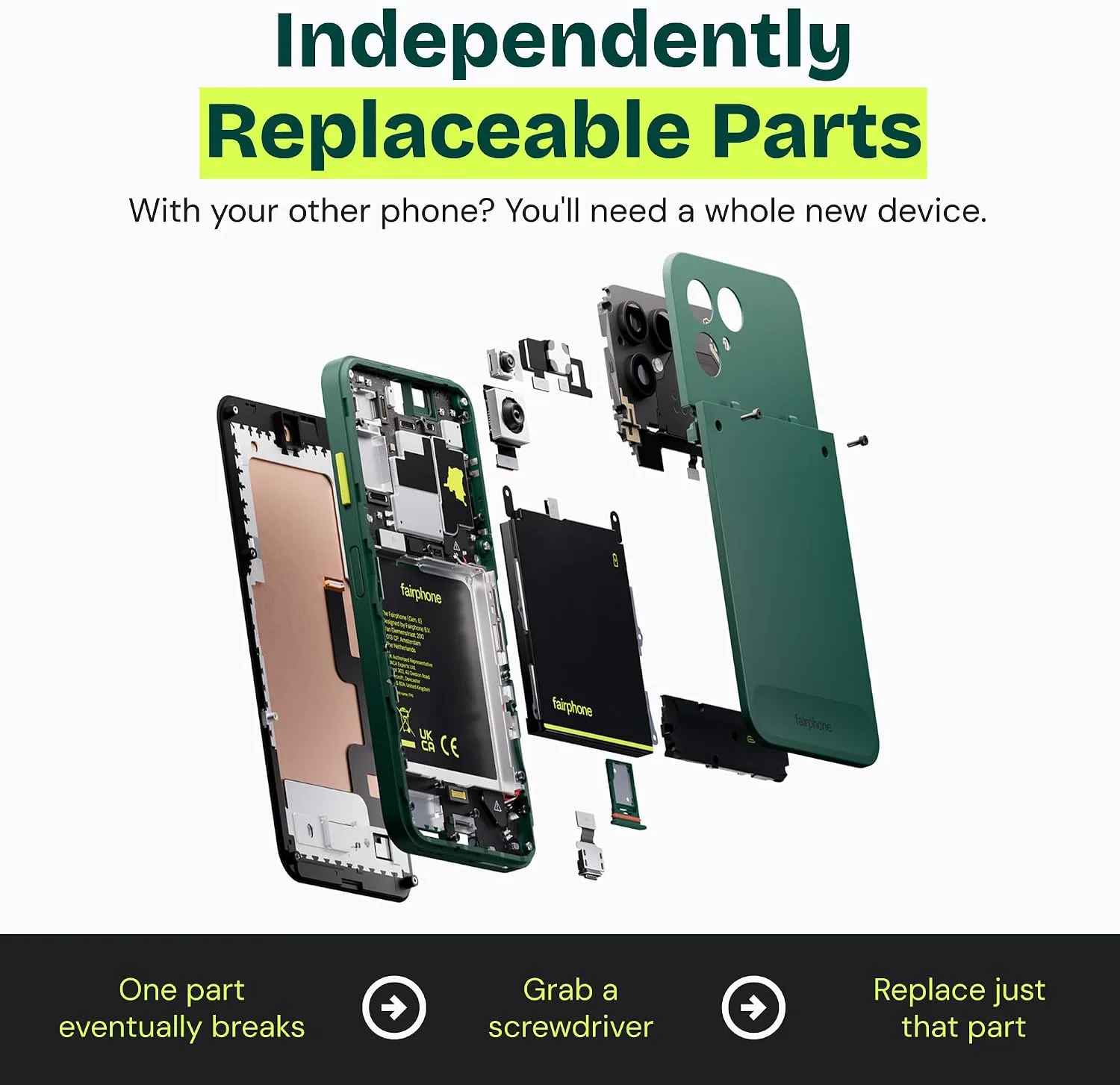 Fairphone Gen. 6+ 12GB/256GB Modular Unlocked Android Phone-Forest Green