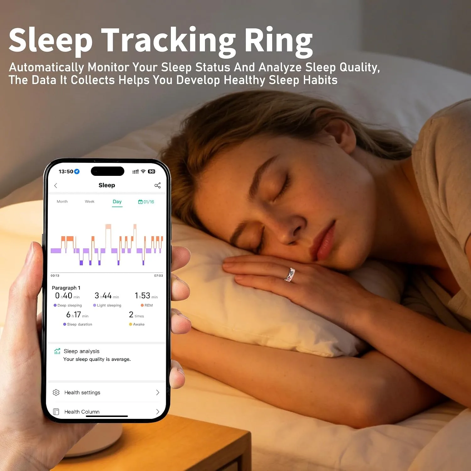 Smart Ring for Women Fitness Ring, No Subscription Fee Enamel Rose Gold 8#