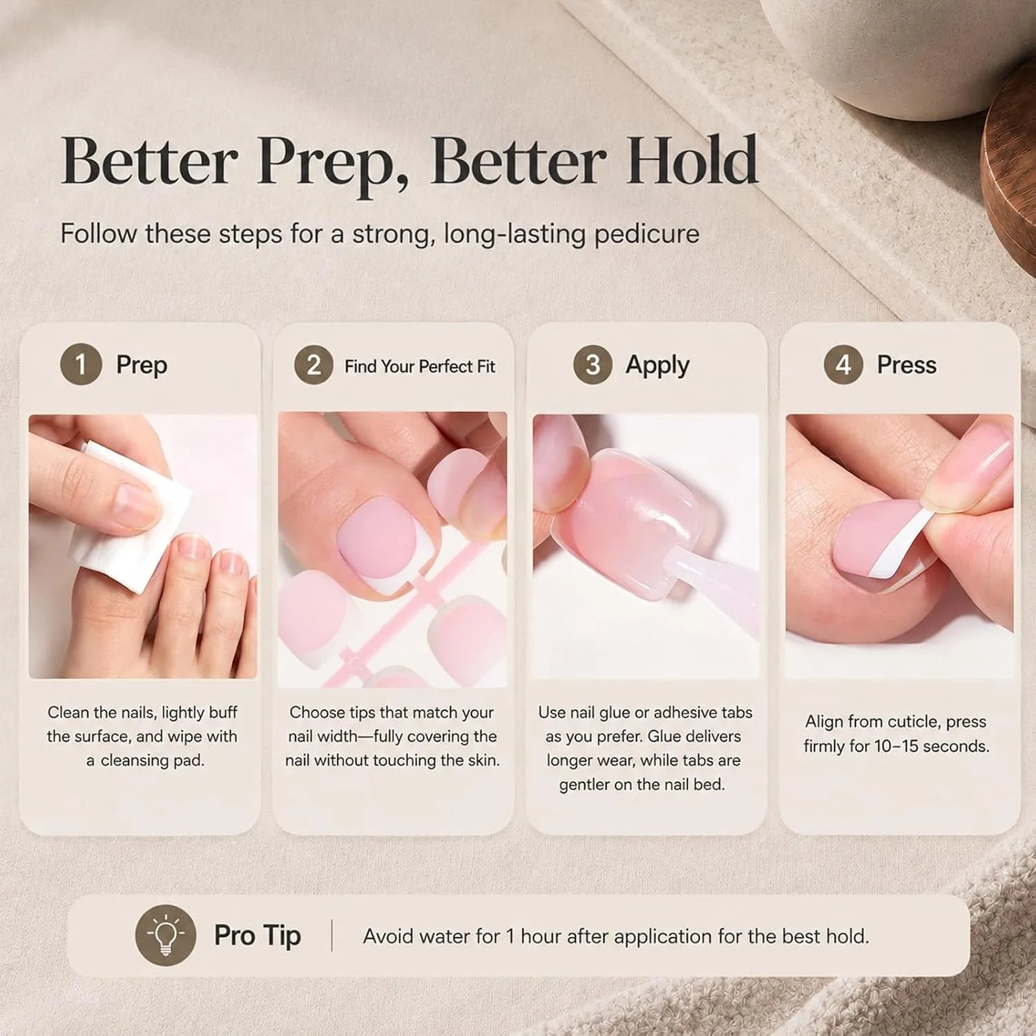 Beetles X Press French Tip Toenails - Glossy Pink Short Square 150 Pcs