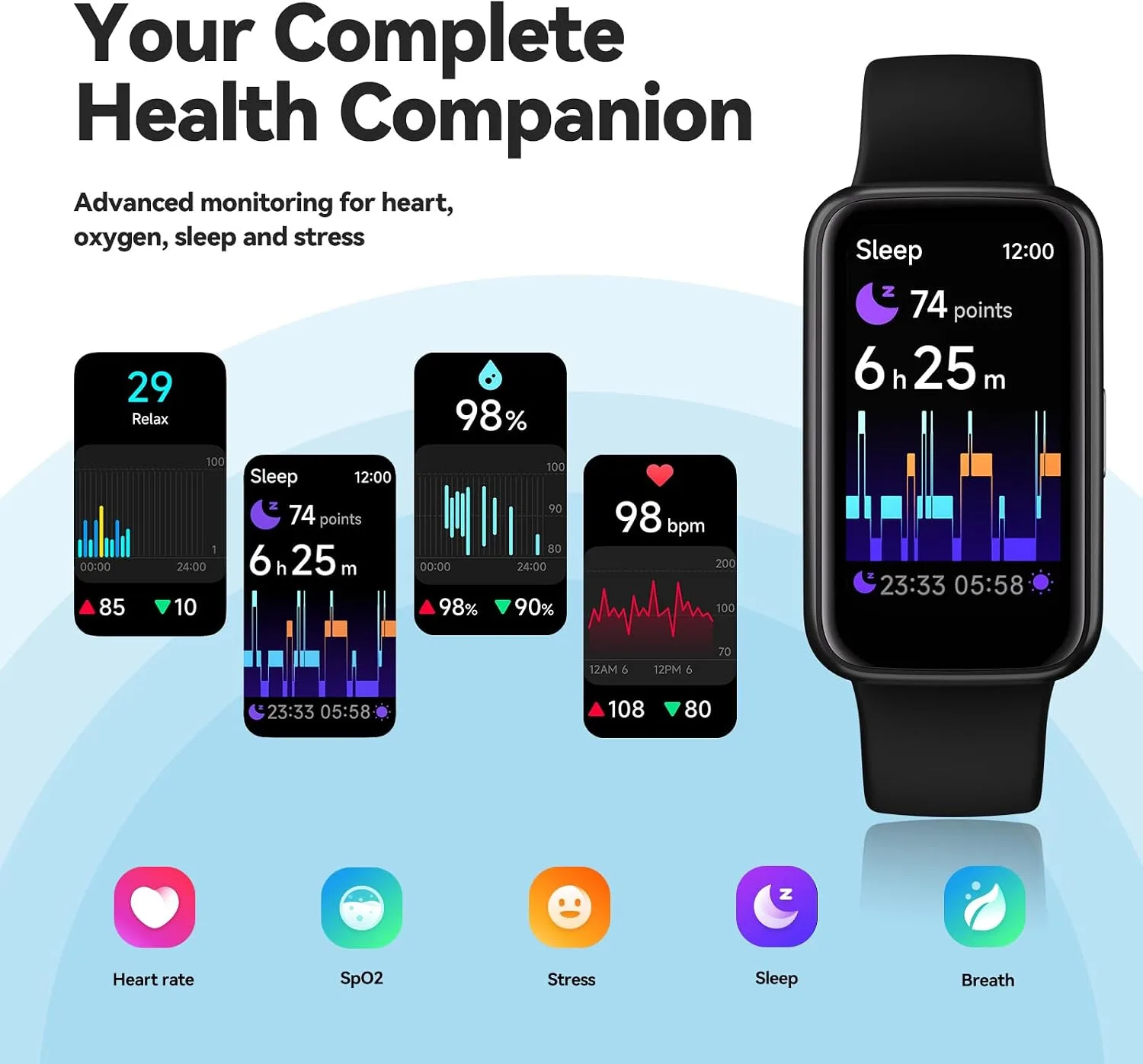Fitness Tracker Smart Watch, 1.47" Color Screen, 100+ Sports, Black