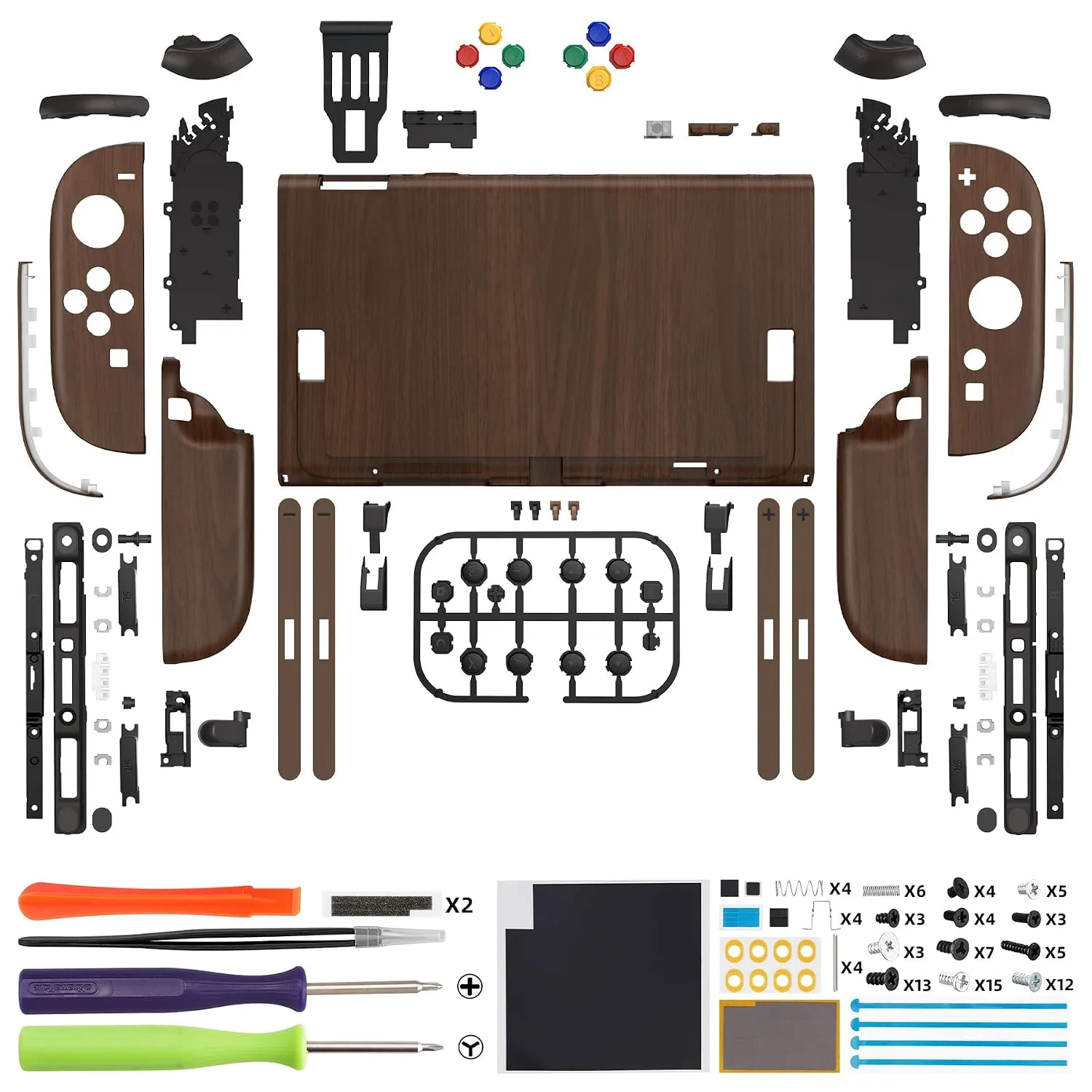 eXtremeRate DIY Replacement Shell Buttons for Nintendo Switch 2, Custom Full Set Rear Back Plate Controller Housing with Buttons for Switch 2 Handheld Console & Joycon 2 - Deluxe Version - Wood Grain