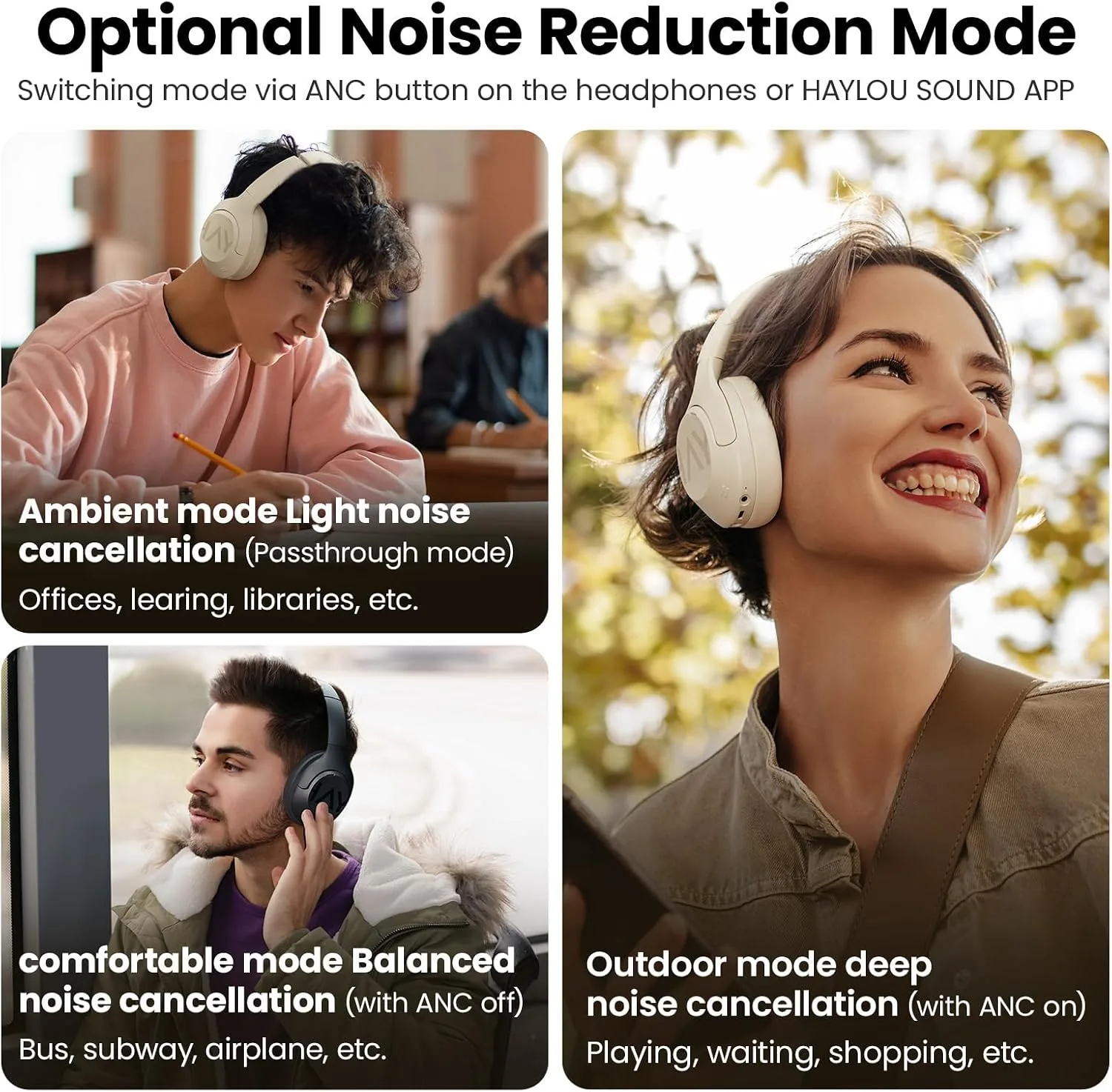 HAYLOU S30 Pro ANC Wireless Headphones, Bluetooth 5.4, 80H Headset White