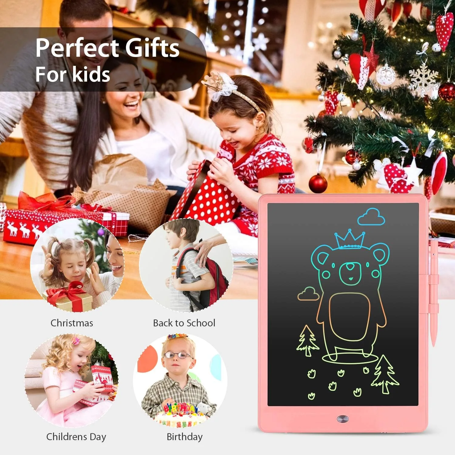 2 Pack LCD Writing Tablet with Bag for Kids, 10 Colorful Screen Drawing Board Doodle Pad, Gift for 3-6 Years Old Boy Girl (Blue+Pink)