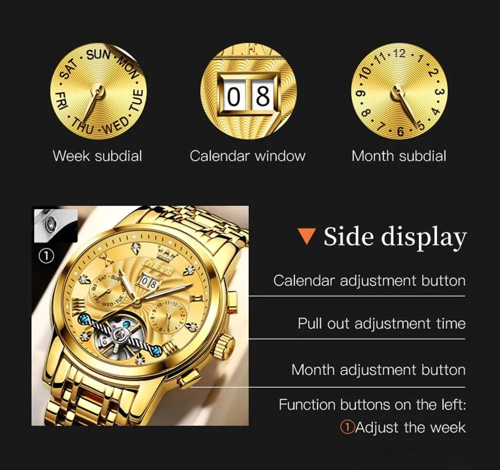 OLEVS Automatic Gold Watches for Men Luxury Classic Stainless Steel
