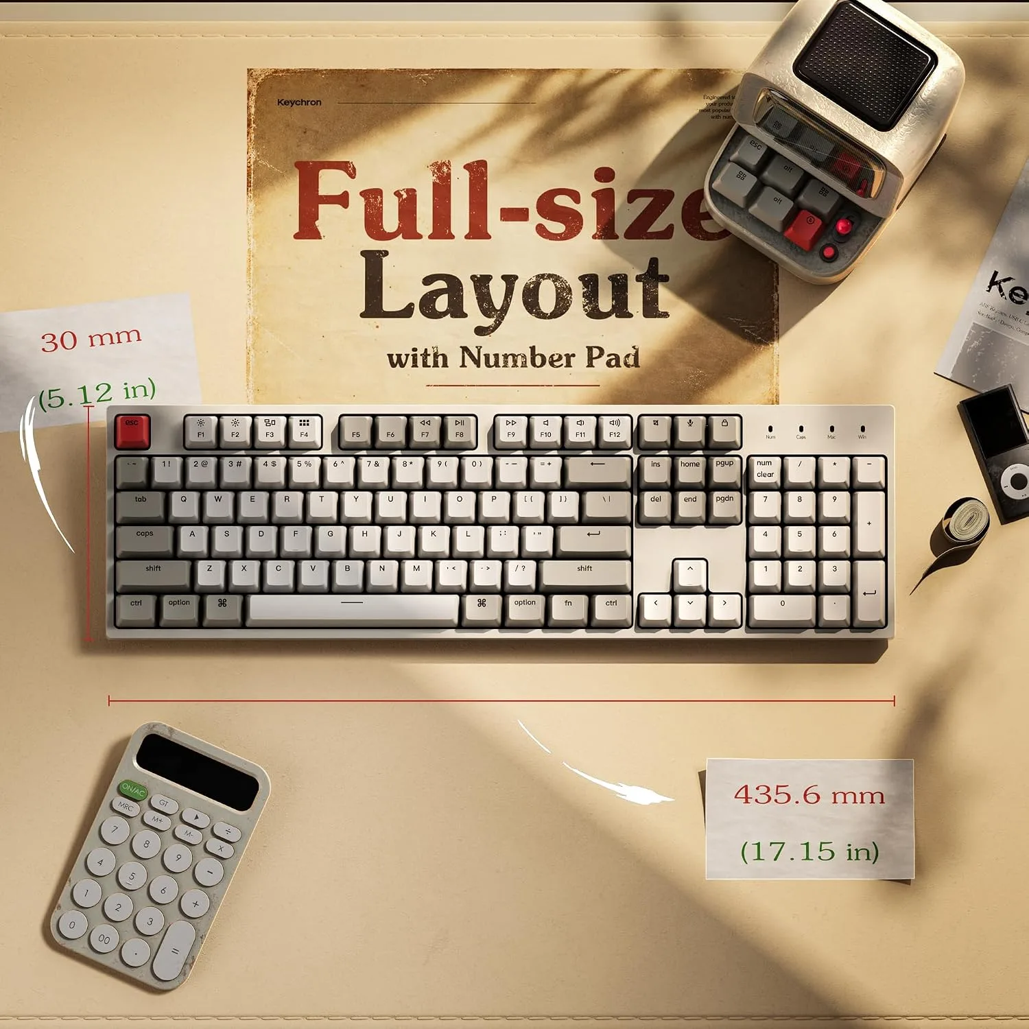 Keychron C2 Full Size Wired Mechanical Keyboard, Red Switch, Retro