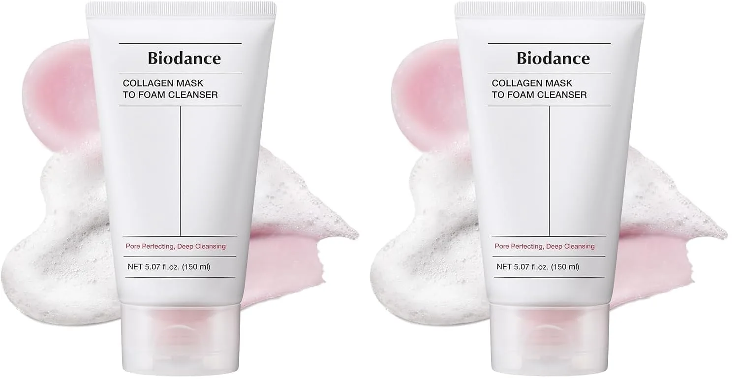 BIODANCE Collagen Mask To Foam Cleanser, 2-in-1 Pore Care and Hydrating Foaming Facial Cleanser for Sensitive Skin, Gentle Face Wash, Korean Skin Careㅣ5.07 fl. oz. (150 ml) (Pack of 2)