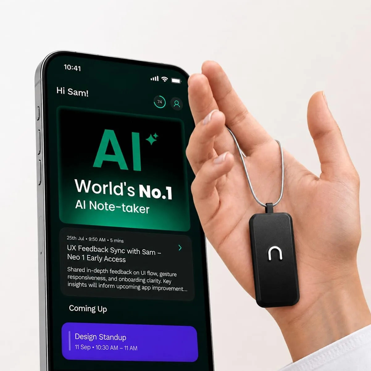 neosapien Neo 1 AI Note Taking Device, Wearable Productivity Assistant, Transcribe, Summarize, Action Items, No Subscription, Gunmetal [July 2026 Software Batch]