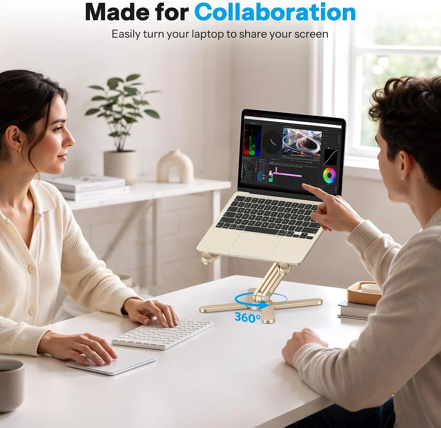 OMOTON LA10 360° Rotating Laptop Stand Riser Foldable for Desk, Gold