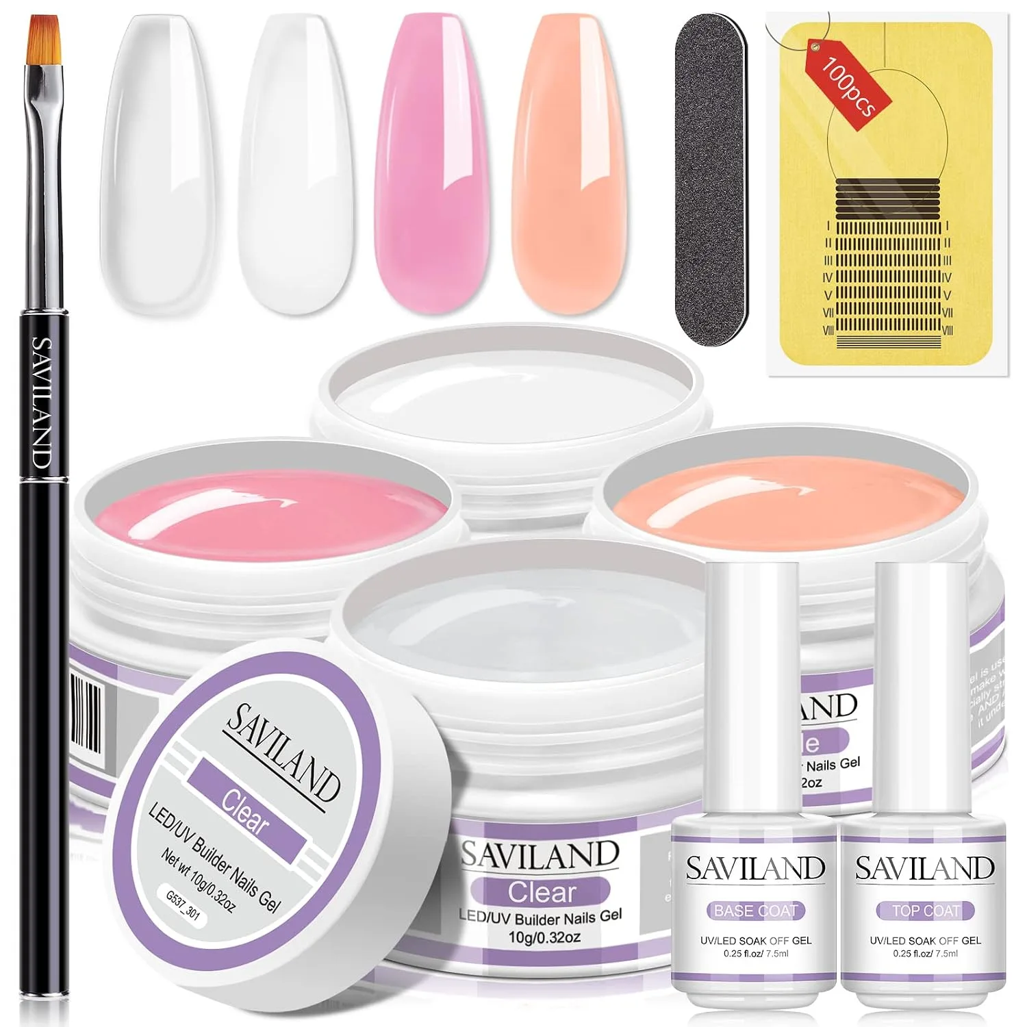SAVILAND Builder Nail Gel Kit, Clear White Pink Nudes Colors Set