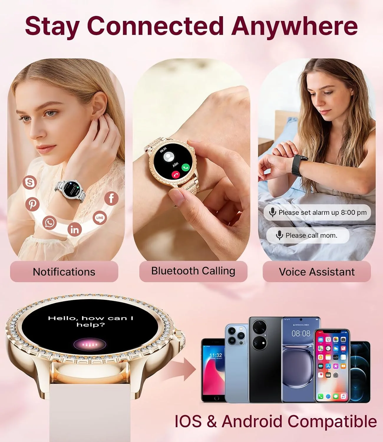 Smart Watches for Women Android/iOS/Samsung,Answer/Make Call,1.32" Screen