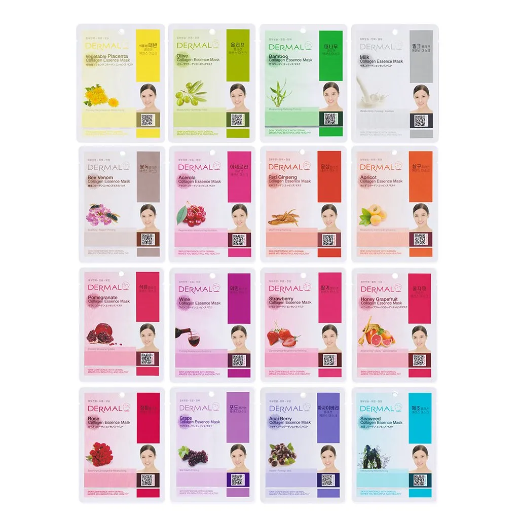 DERMAL 16 Different Formulas, B Set Korean Essence Sheet Mask Variety Pack