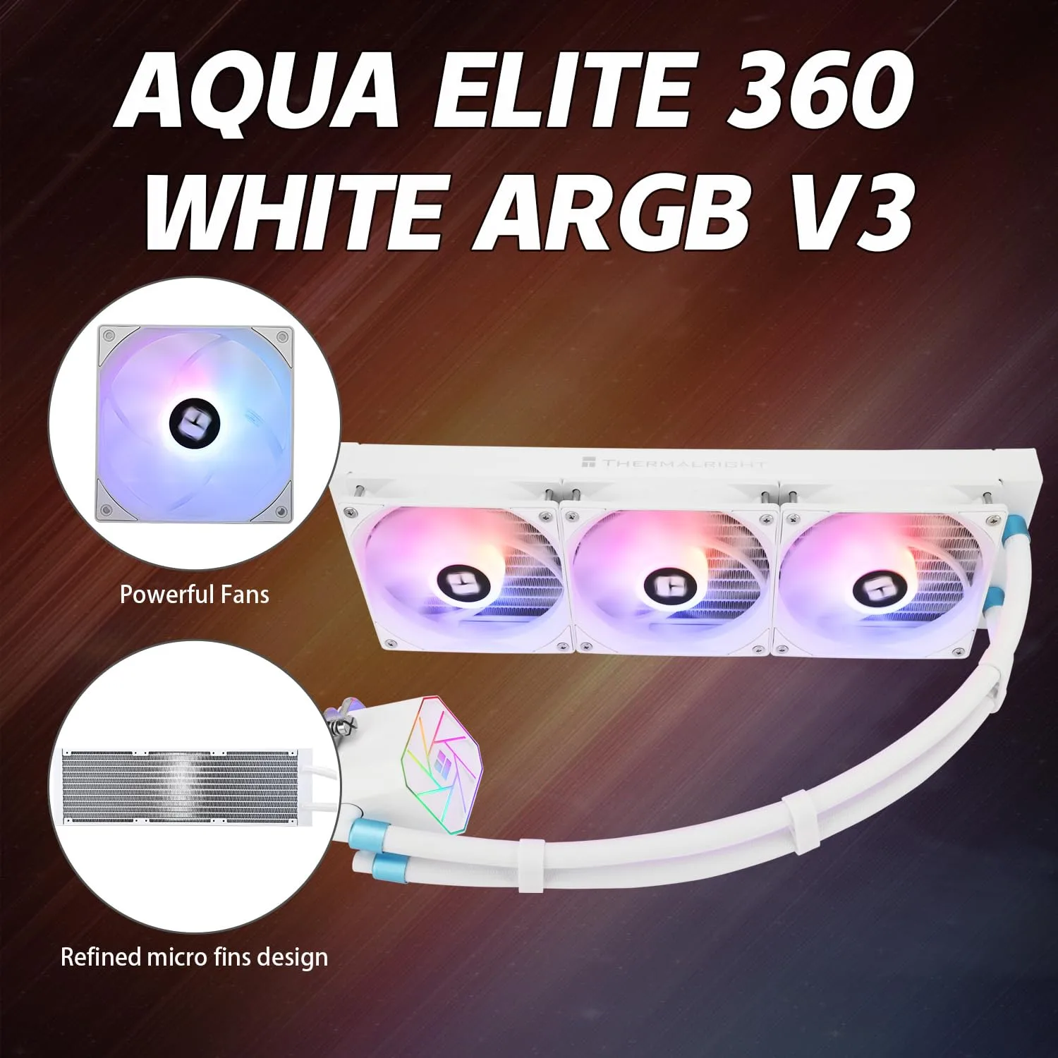 Thermalright Aqua Elite 360 White V3 CPU Liquid Cooler, AIO Pump Head Speed Up to 2800RPM, TL-C12W-S V2×3 PWM Fans, for AMD/AM4/AM5, Intel LGA1150/1151/1200/1700/1851, Computer CPU Aio Cooler