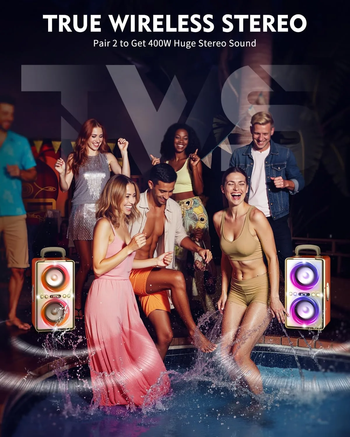 YIER Bluetooth Speaker, 240W Peak Loud Party Speakers with Deep Bass,Orange