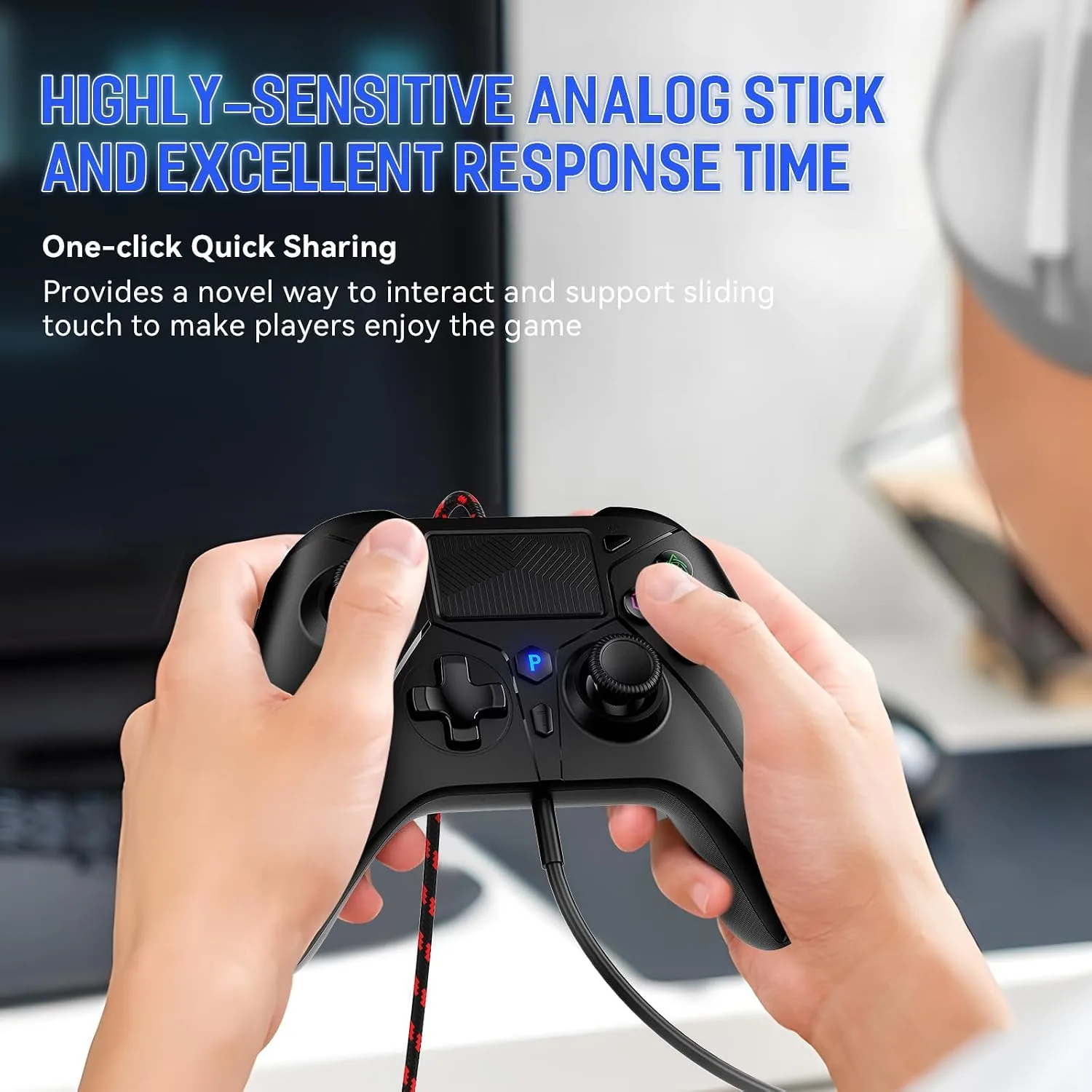 Gamrombo Wired Controller for PS5 Controller, Gaming Controllers for PlayStation 5 / PS5, PS4, PC, Support Turbo, Marco, 3.5mm Audio Jack - Black