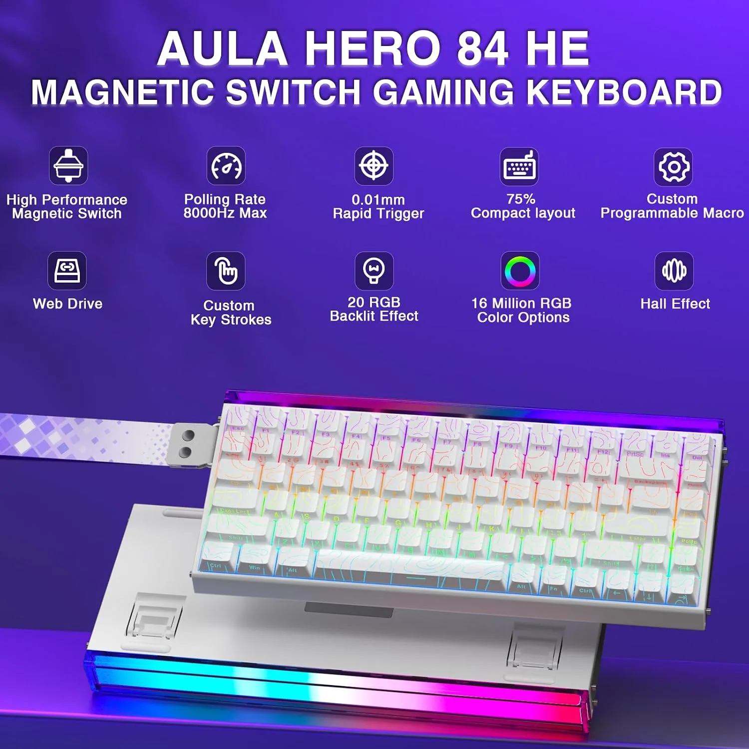 Aula Hero 84 Hall Effect Magnetic Switch Wired Mechanical Gaming Keyboard