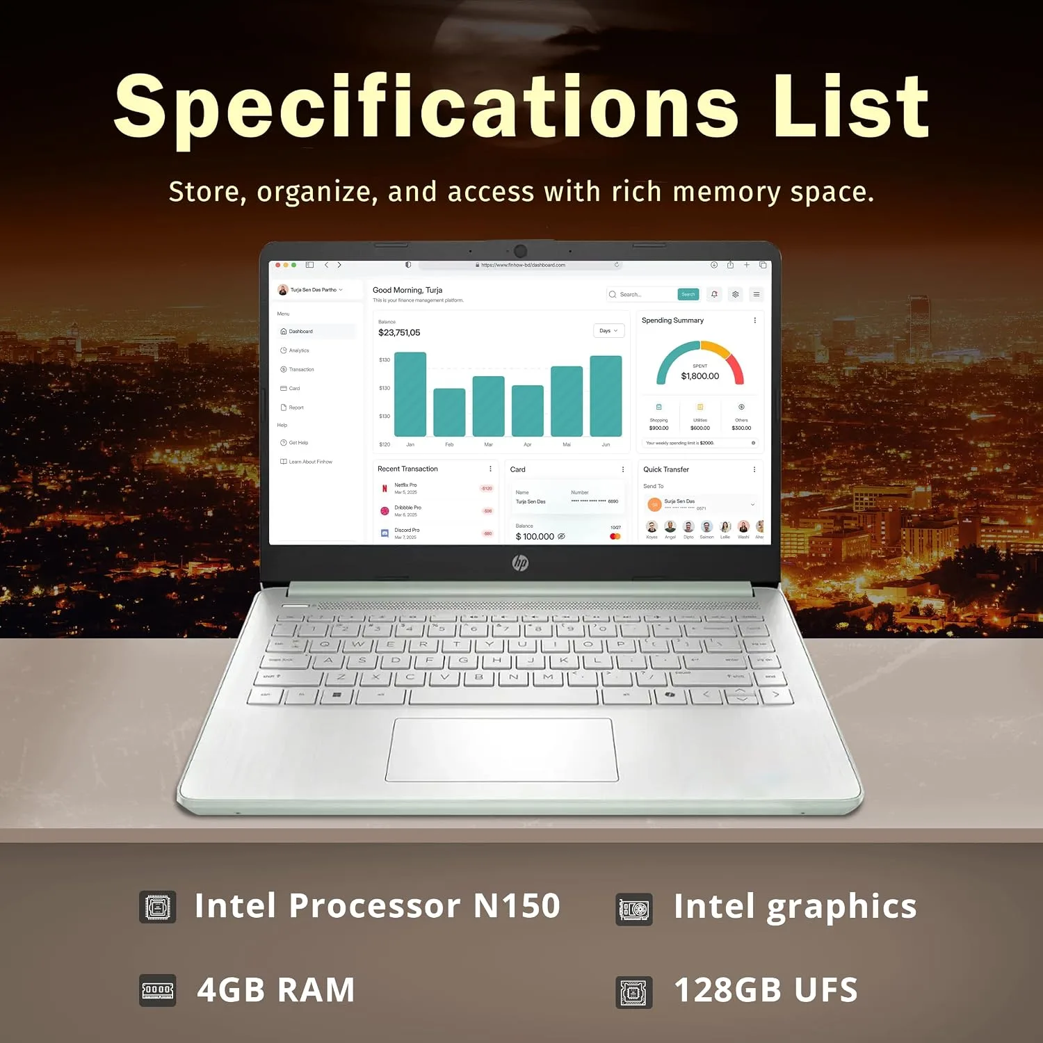 HP Stream 14" HD Laptop, Intel Processor N150, 4GB RAM, 128GB UFS, Intel Graphics, Copilot, Fast Charge, Wi-Fi 6, Windows 11 S, Green (Renewed)