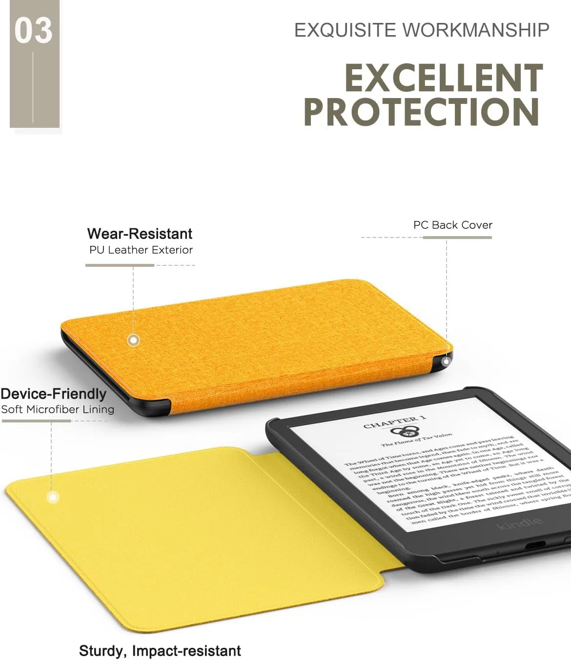 MoKo Case for 6" Amazon Kindle Basic 11th Gen 2024/2022, Denim Orange