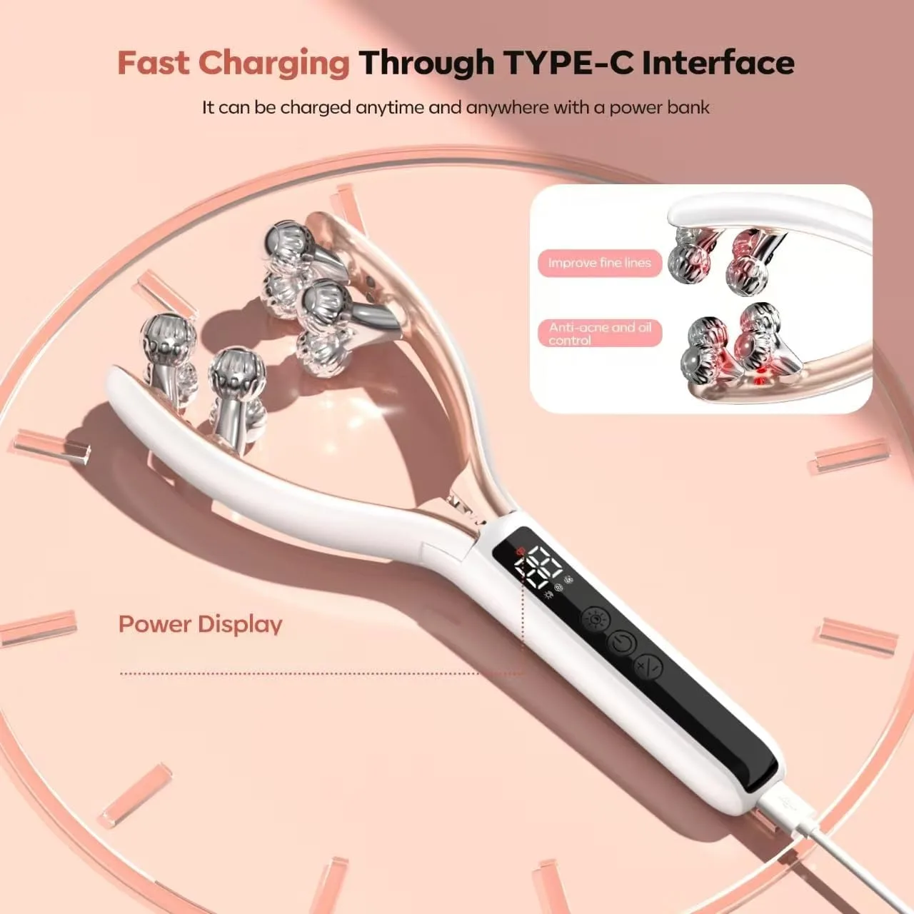 Doge&Vollar Face Roller Massager, Jaw & Tmj Massager for Lymphatic Drainage, Face Sculpting Tool with Vibration & Heating, Relaxation Gift for Home & Travel Use