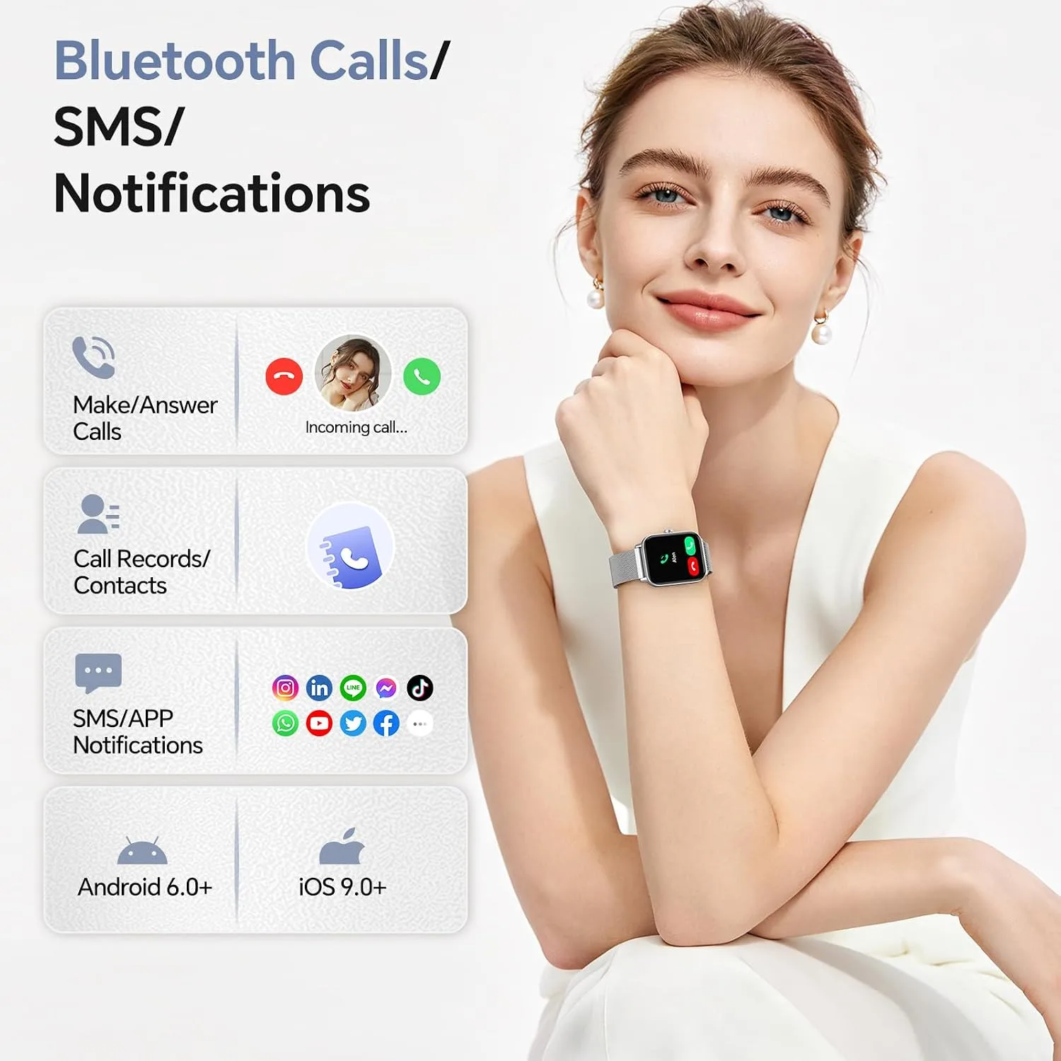 Smart Watches for Women Men (2 Bands), 1.85" HD Alexa Smart Watch for Android Phones & iphone Compatible, 120 Sport Modes Fitness Watch, Heart Rate/SpO2/Sleep Tracker, 3ATM Waterproof Pedometer Watch
