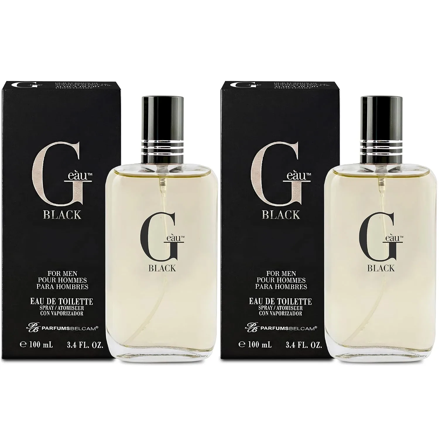 Belcam Beauty G eàu Black Eau De Toilette for Men, 3.4 Fl Oz, Pack of 2