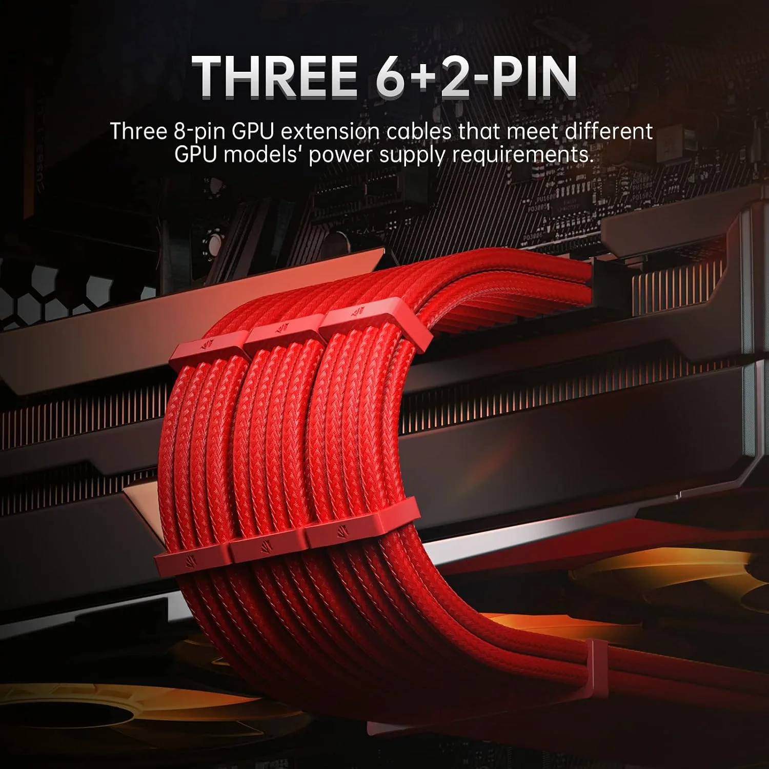 ASIAHORSE Power Supply Sleeved Cable, 16AWG PSU Cables Internal Power Supplies Extension Cables 1x24Pin/2x4+4 EPS/3x6+2 PCI-E, 30cm Length with Comb(Dual EPS Red)