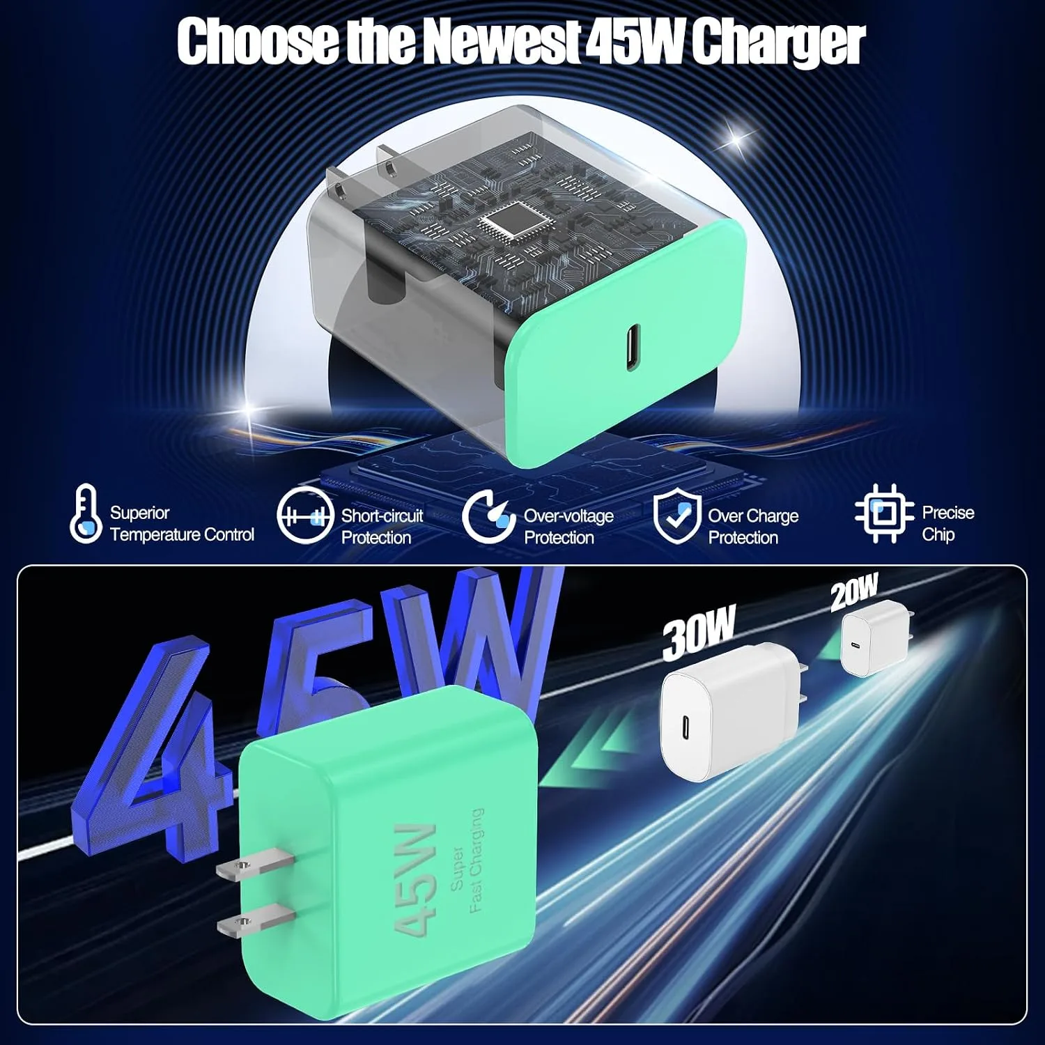 45W iPhone 18 17 16 Pro Max Charger Fast Charging with Type C Fast Cable