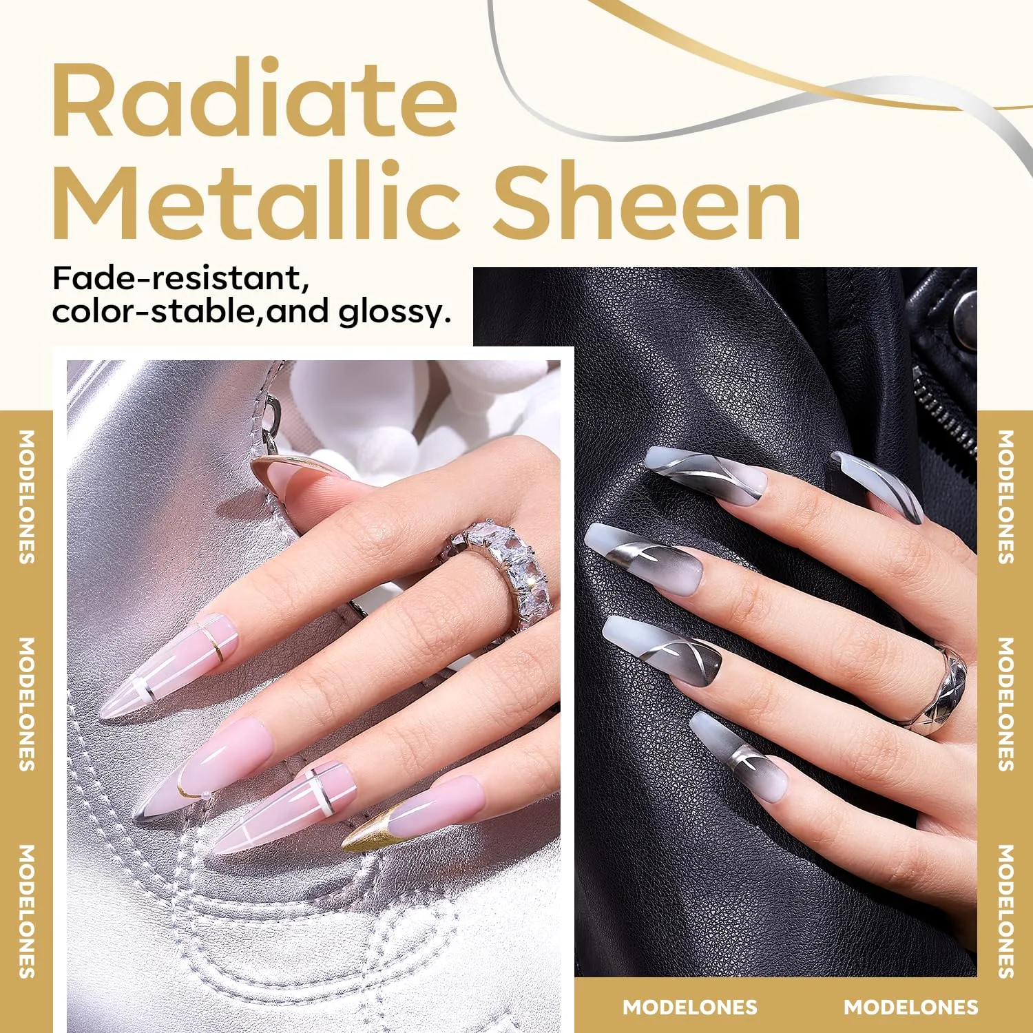 modelones Chrome Liner Gel Nail Polish Gold Silver Built-in Fine Brush