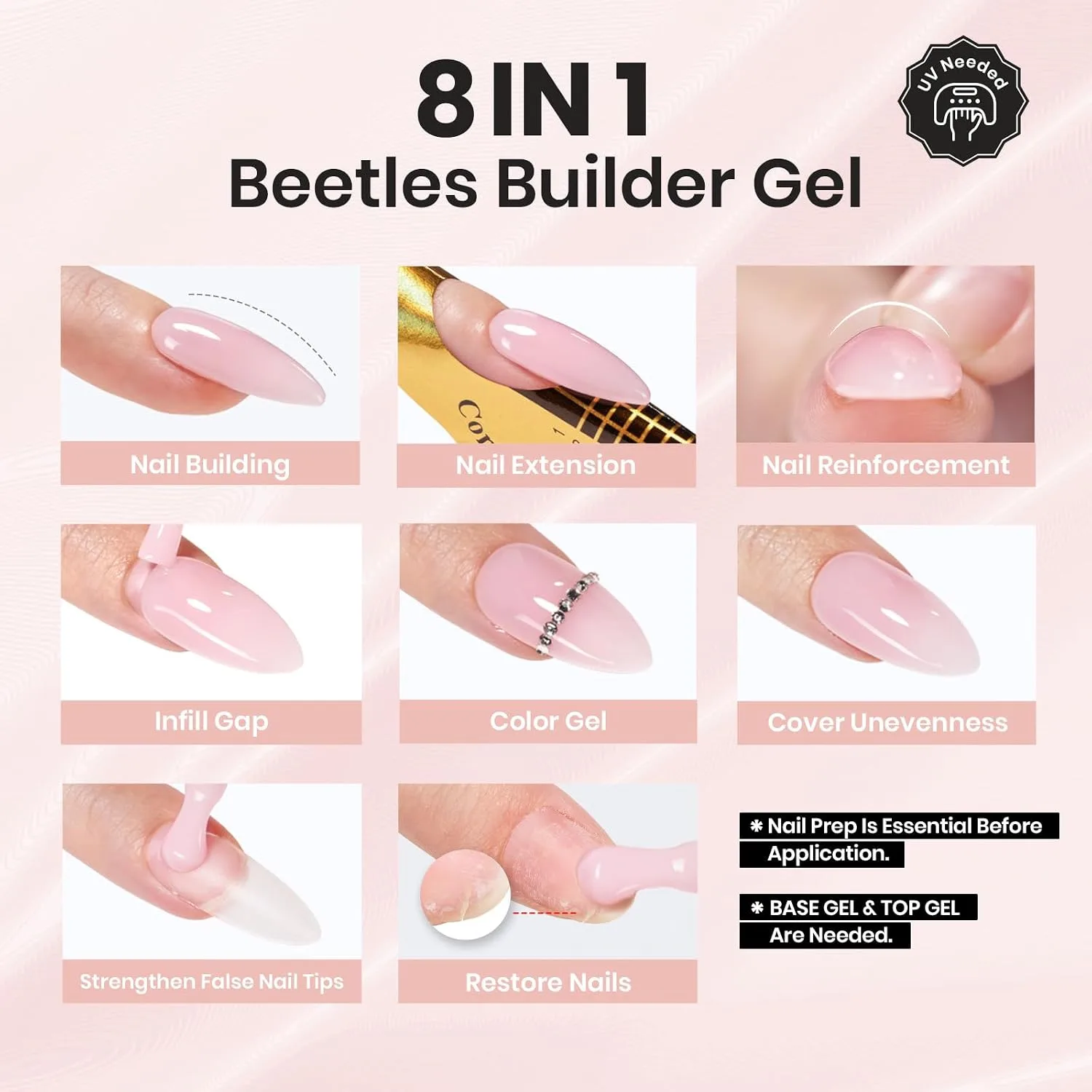 Beetles Builder Gel Set HEMA-Free, 4 Colors Sheer Pink & Base Top Coat