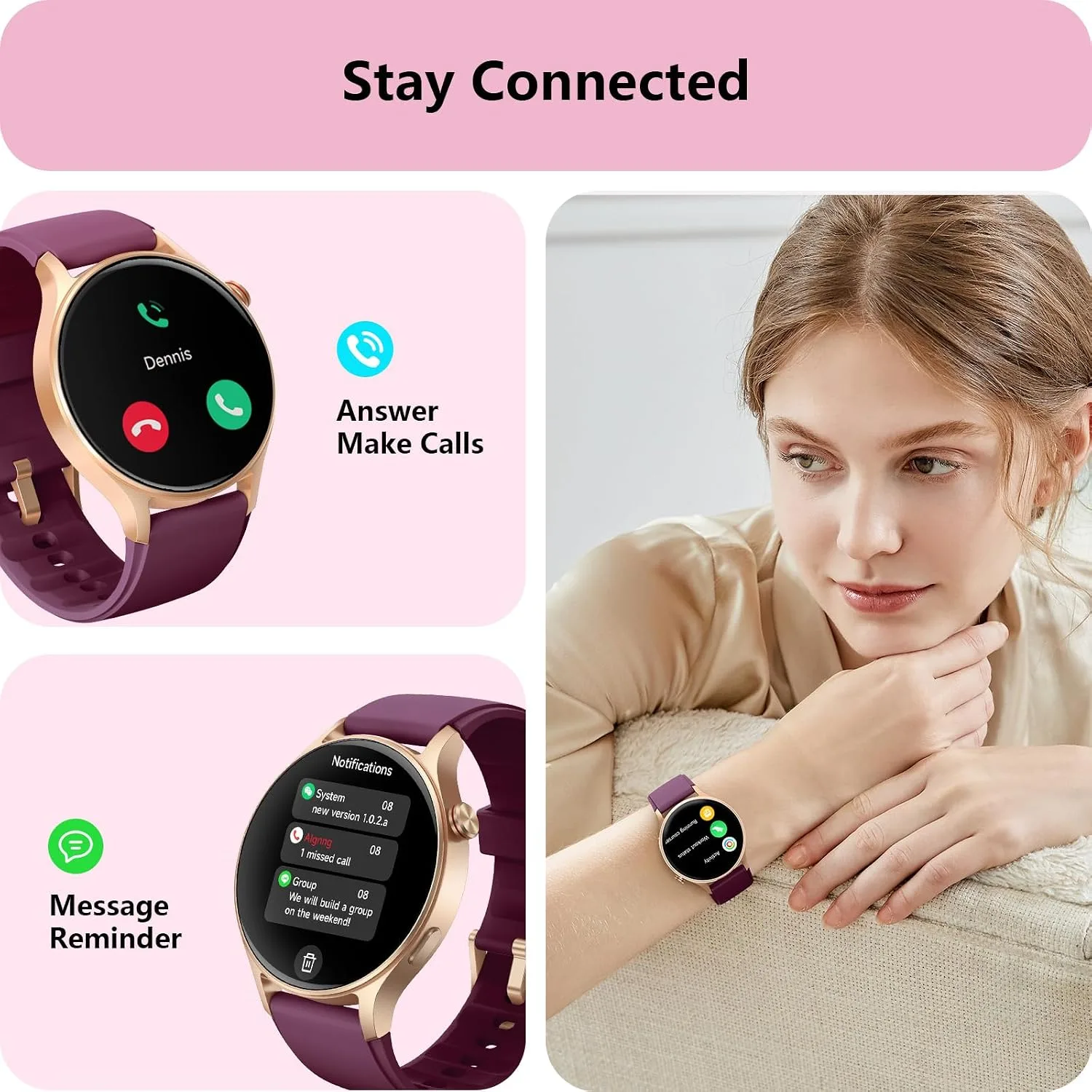 aeac Smart Watch for Women, AMOLED Ultra-Clear Screen Activity Trackers with Heart Rate/Sleep/SpO2 Monitor, Smartwatch for iPhone/Samsung/Android, 110+ Sport Modes (Deep Purple, S/M/L, Deep Purple)