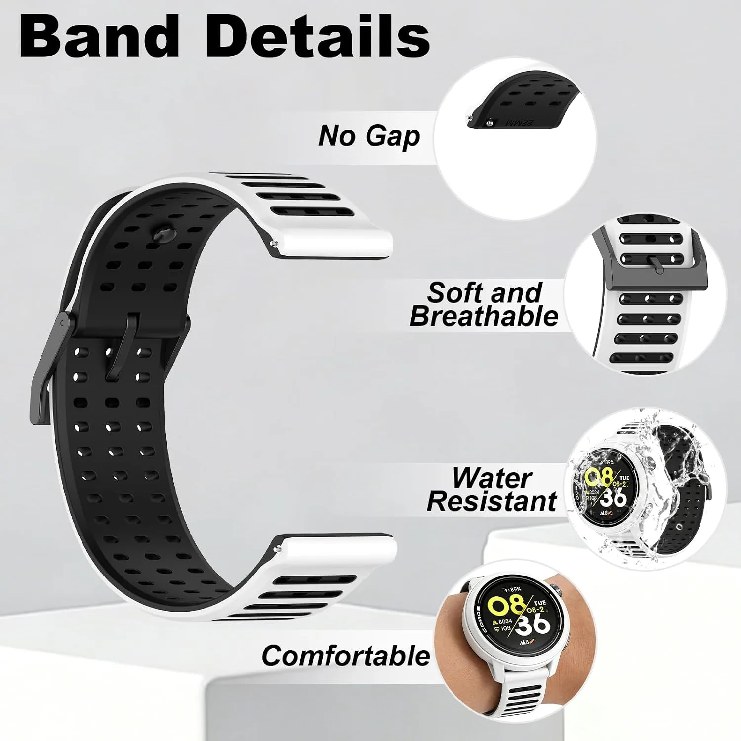 Silicone Replacement Bands Compatible with COROS PACE 3/4/Pro, COROS APEX PRO/2 Pro/APEX 46 MM/4 42MM, Soft & Breathable Smartwatch Straps for Women and Men