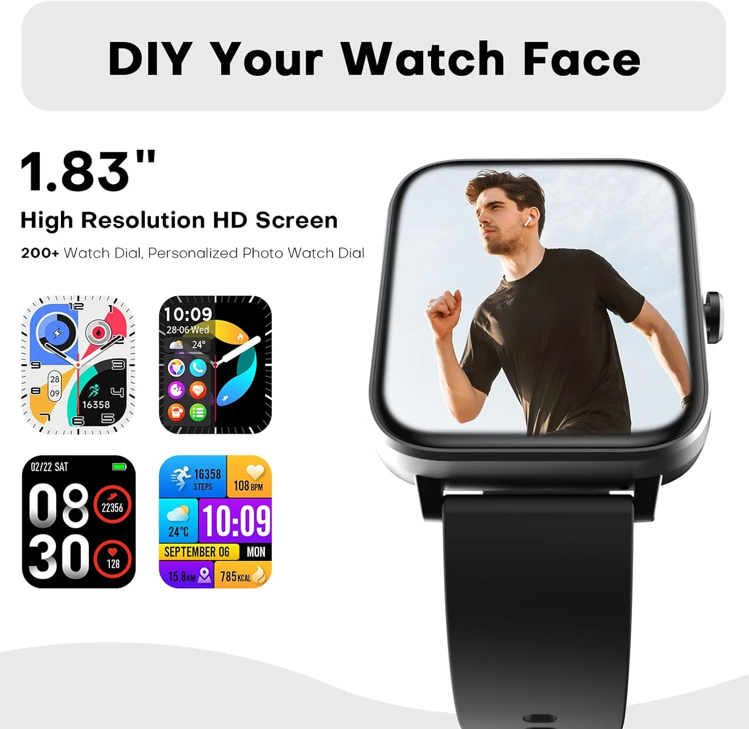 Choiknbo Smart Watch for Men - Bluetooth Call, Fitness Tracker, Heart Rate & Sleep Monitor, 1.83" HD Touch Screen Smartwatch, IP68 Waterproof - for Android & iPhone, Black