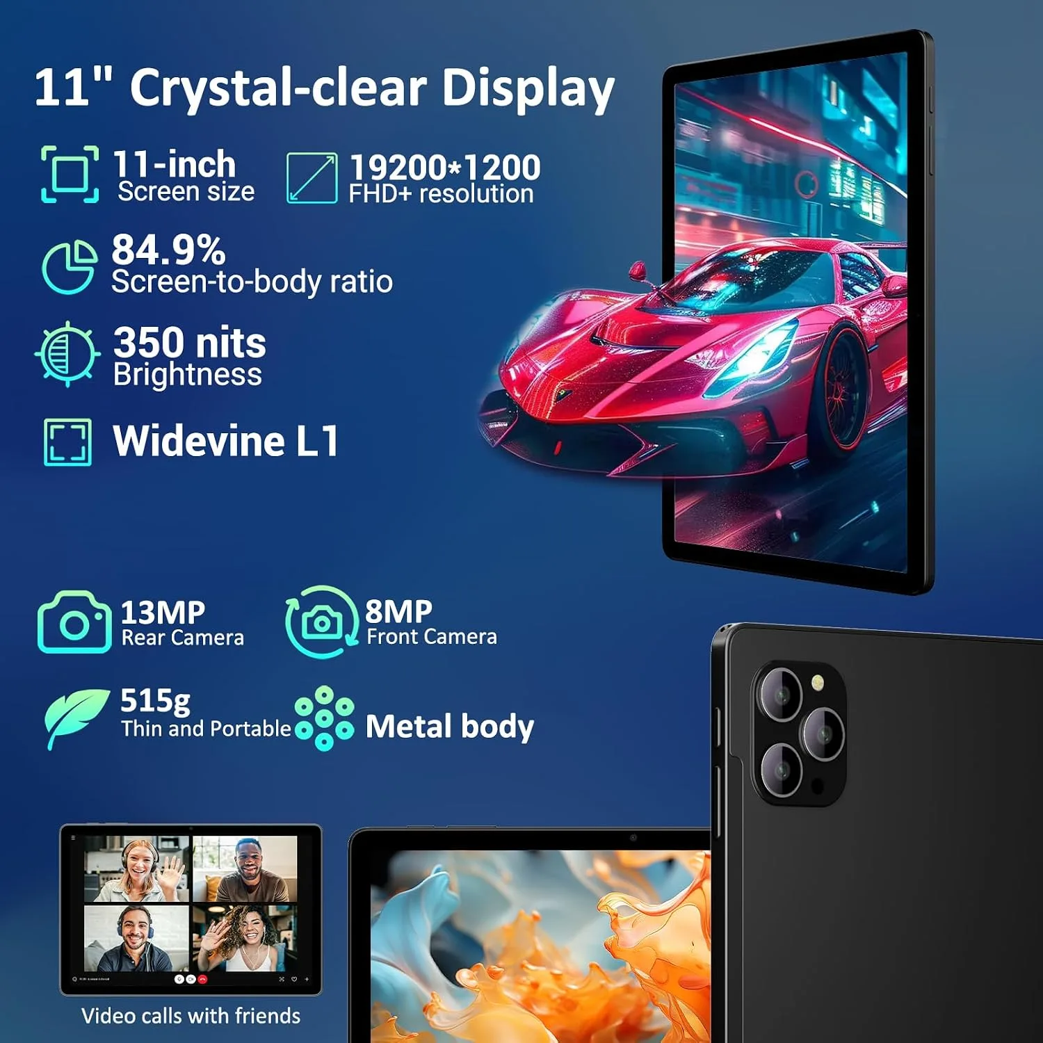 11 Inch Tablet Android 16 Tablet with Gemini AI, 2K FHD Display Tablets, 36GB RAM 256GB ROM, Octa-Core T615, 2-in-1 with Keyboard, 8000mAh,5G WiFi&16MP Camera, Widevine L1 for Stream Black