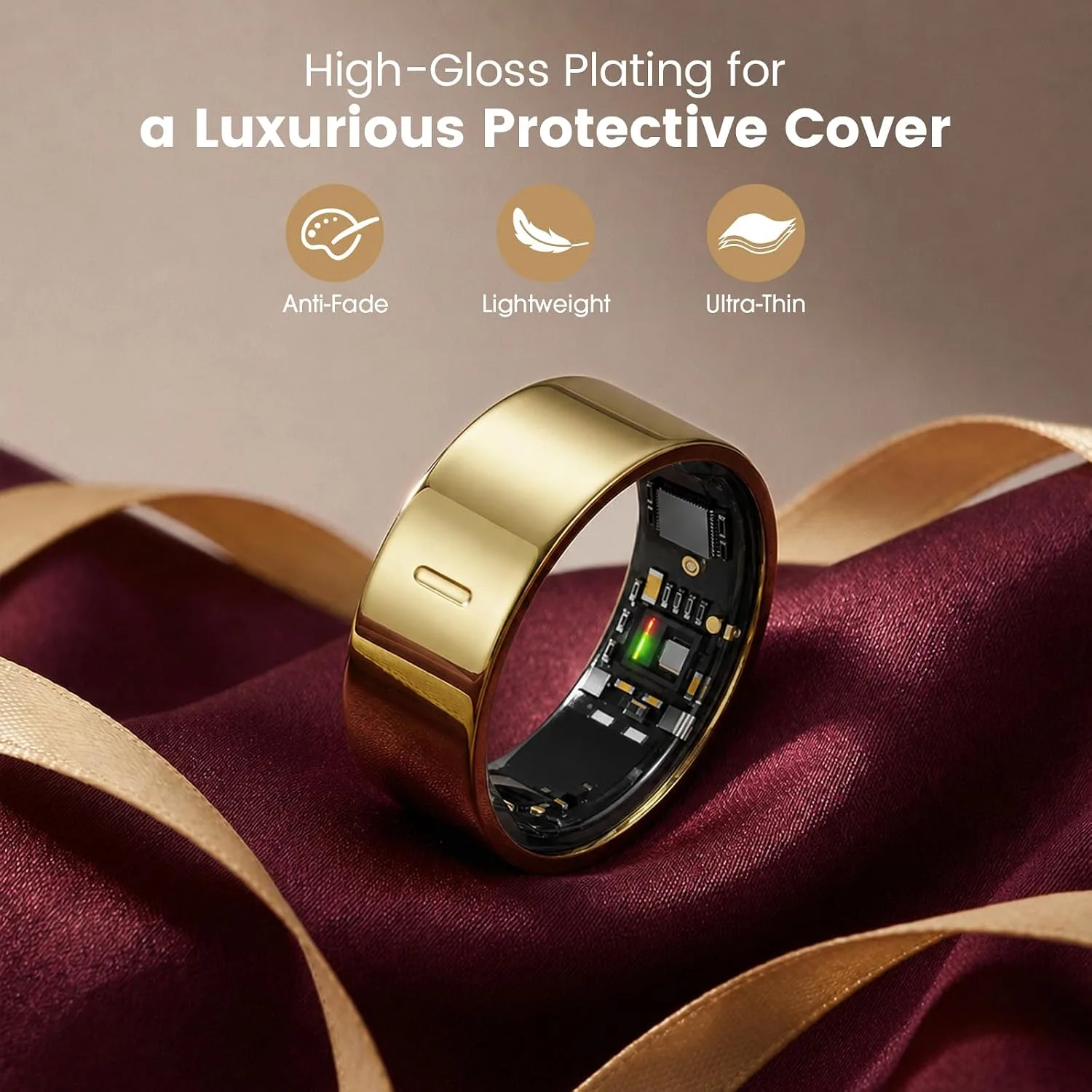 3 Pack Ring Cover Compatible with Ultrahuman Ring Air, Ultra-Thin Anti-Scratch TPU Ring Protector, Charge Without Removing, Bronze Gold+Champagne Gold+Gold, Size 8