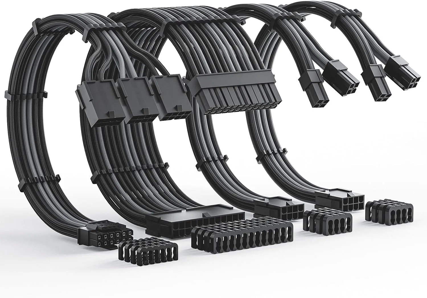 AsiaHorse 12VHPWR Cable Extension Kit, 16AWG Pcie 5.0 PSU Cable Extension Kit Soft Braided Power Supply Cable Extension, 24pin ATX /4+4pin EPS /12+4pin 30CM Length with Cable Combs
