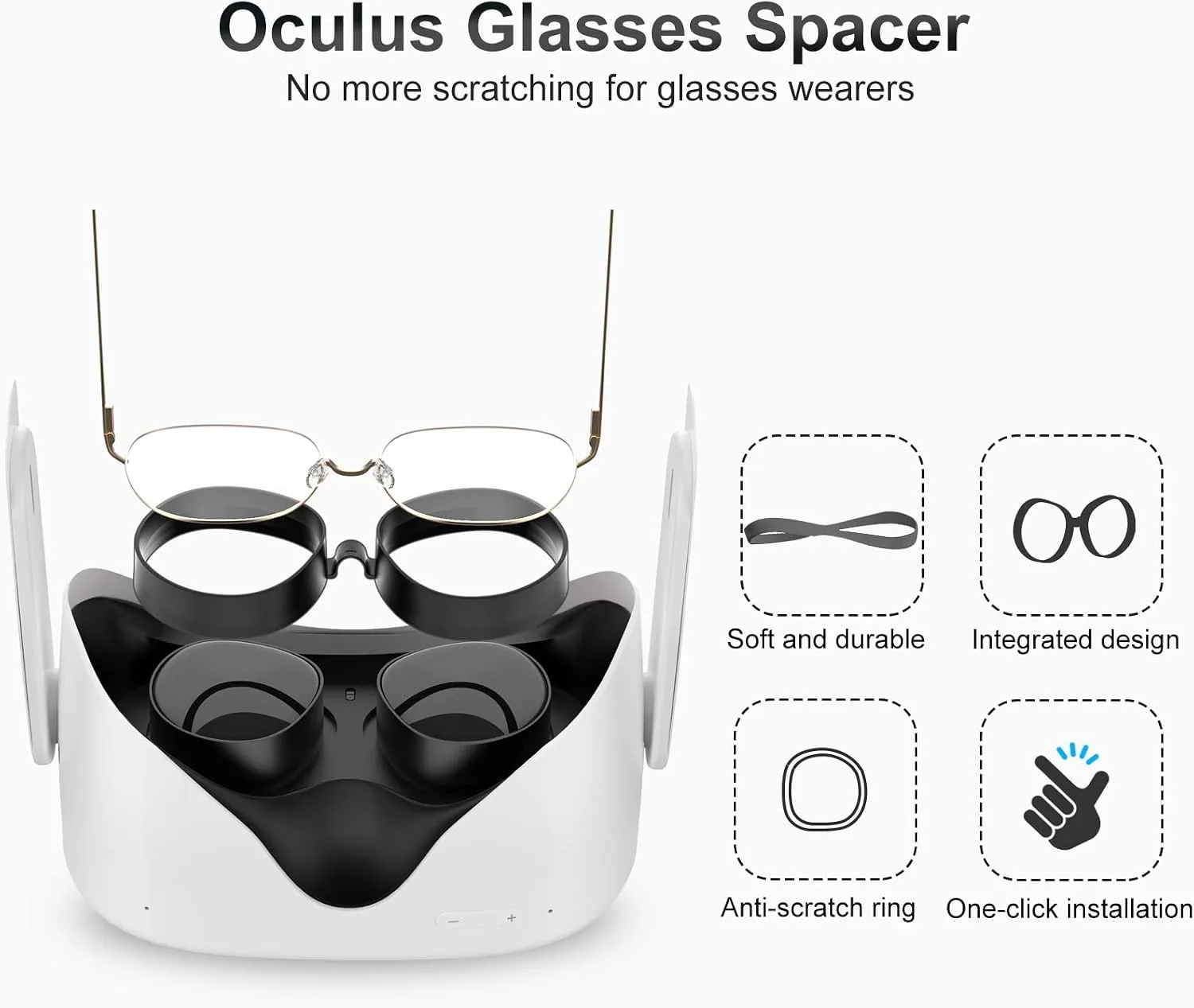SUPERUS Lens Protector Compatible with Oculus/Meta Quest 2, Glasses Spacer - Anti-Scratch VR Accessories to Prevent Your Glasses from Scratching VR Lenses (Black)
